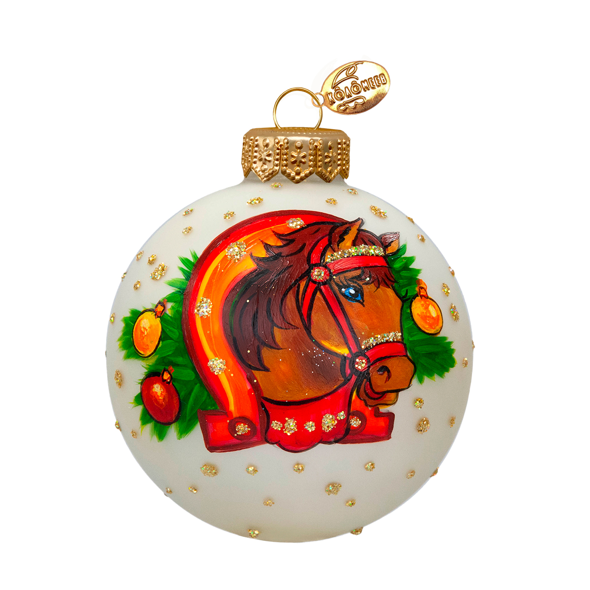 Изображение товара Шар "Лошадка в упряжке", 80 мм., в подарочной упаковке