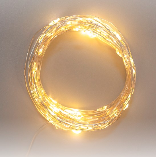 Изображение товара Гирлянда Роса 20м, 200LED, теплый белый, IP44, на батарейках 3хАА, с пультом 8 режимов NEON-NIGHT