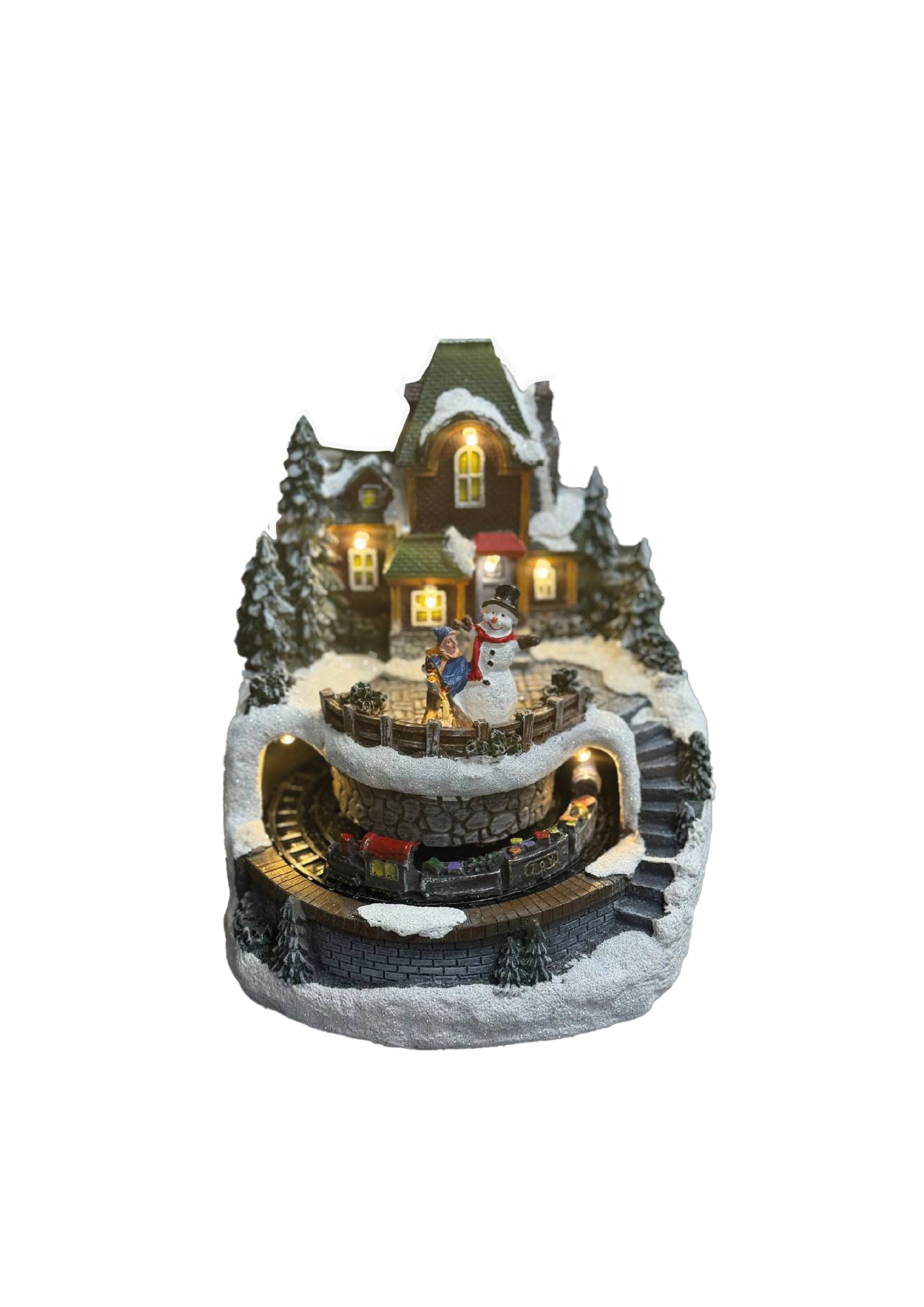 Изображение товара Рождественская деревенька, 18.5*18.4*21 см, со светом LED и едущим поездом, в коробке 21.8*21.7*24.5 см