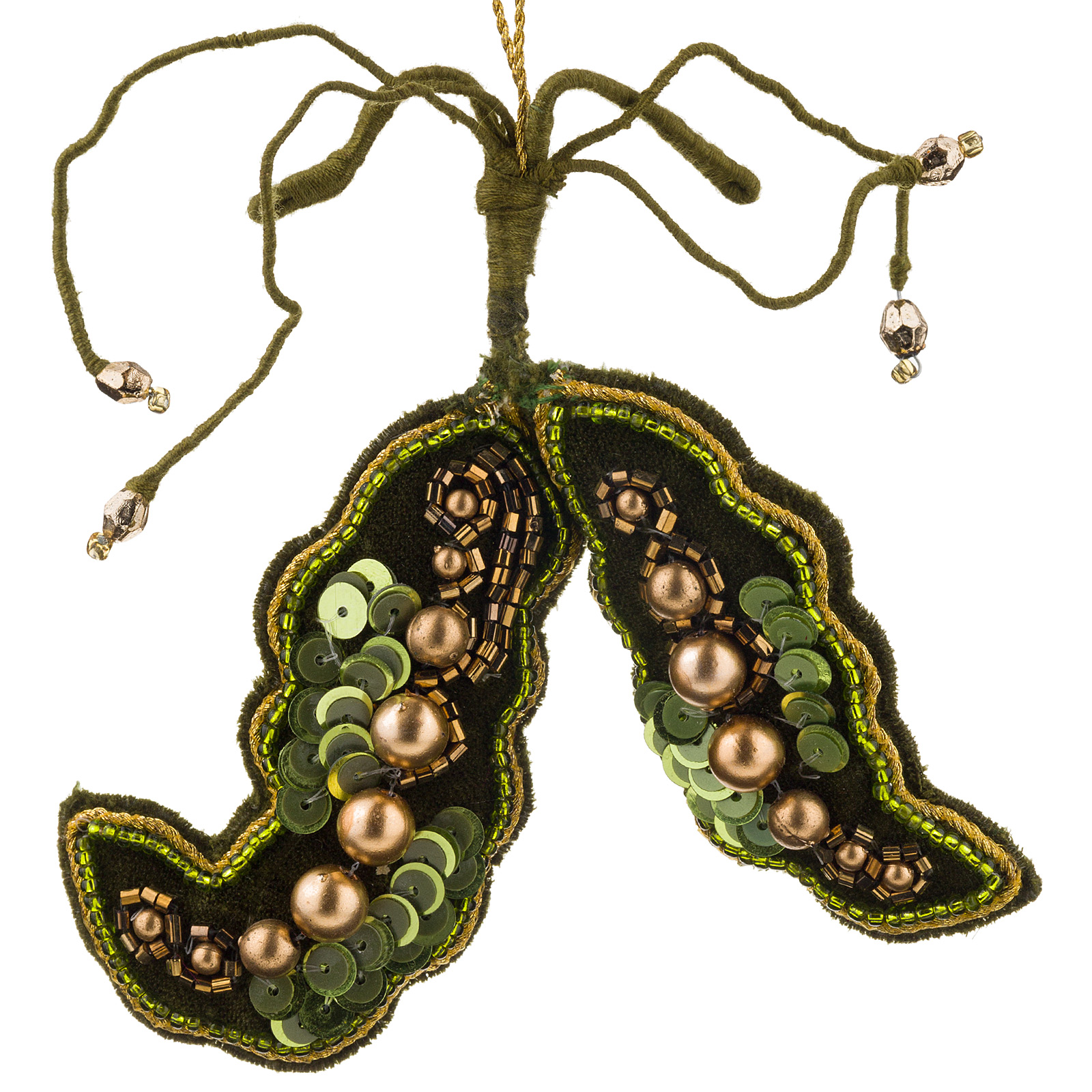 Изображение товара Елочная игрушка Горошек бисер пайетки 3xH10 см