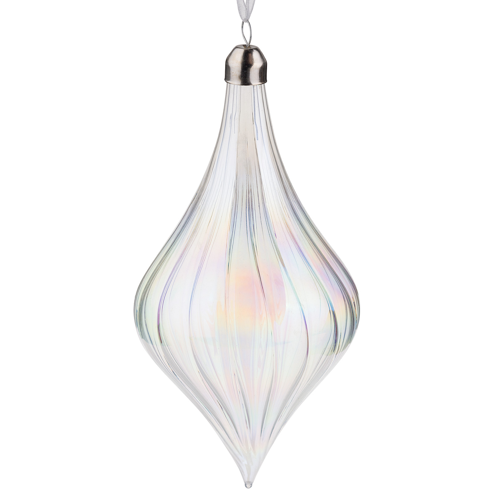 Изображение товара Стеклянная елочная игрушка капля 8x16.5 см перламутровая прозрачная