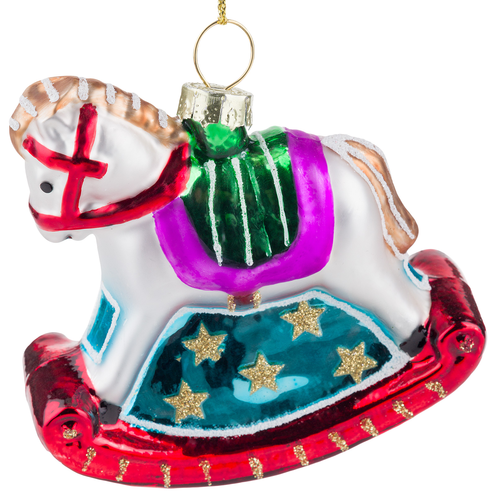 Изображение товара Стеклянная елочная игрушка лошадка 8x3x8 см с ручной росписью