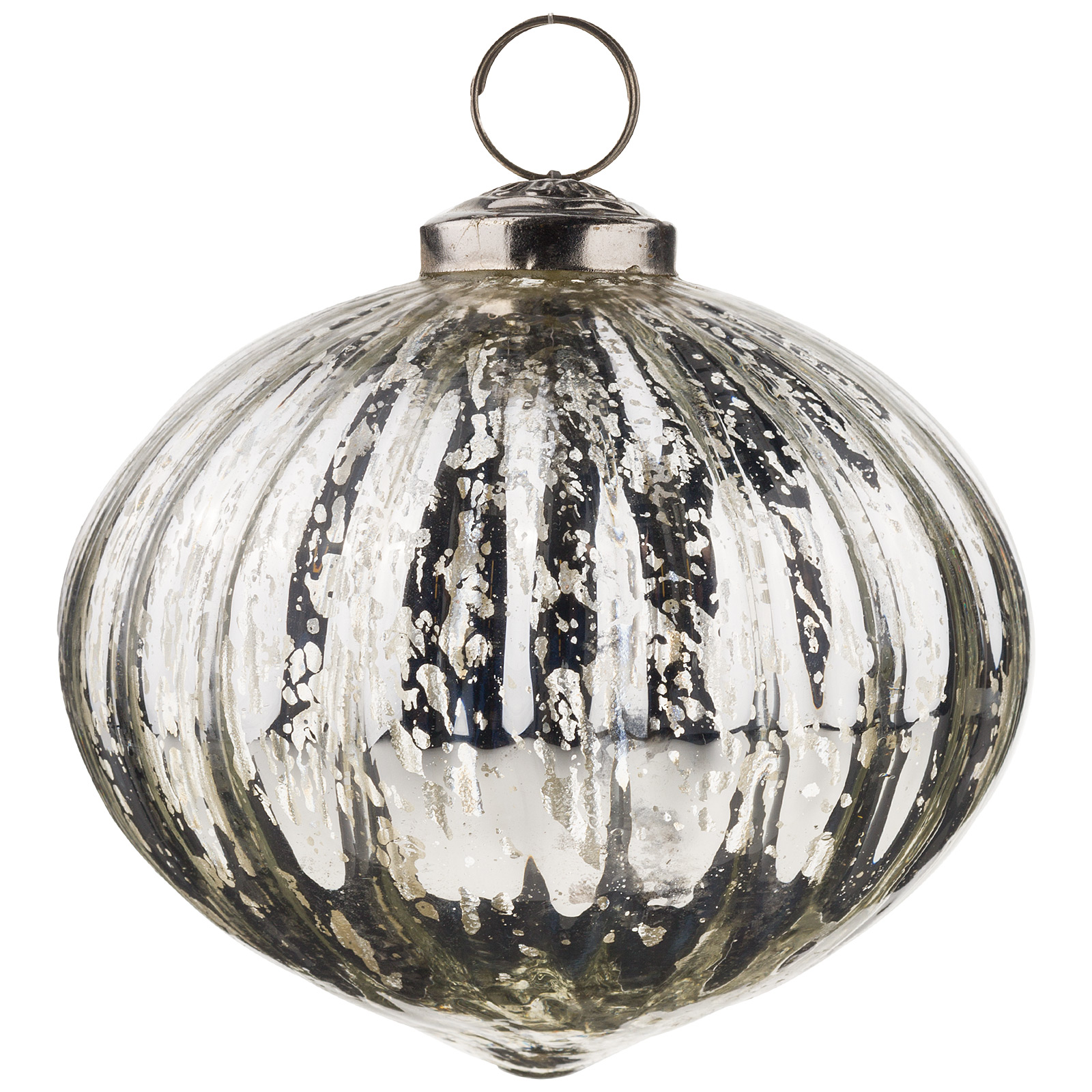 Изображение товара Серебристая елочная игрушка Луковка стекло D10 см из зеркального стекла