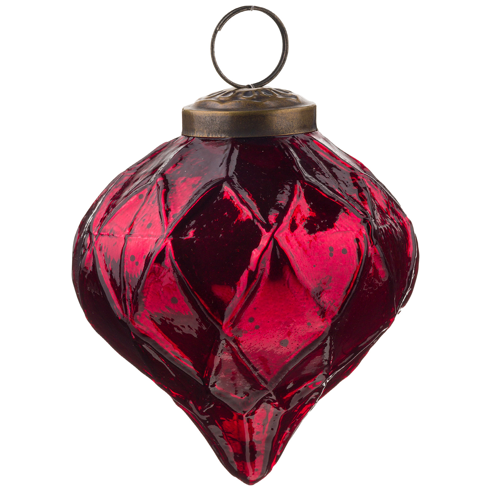 Изображение товара Красная стеклянная елочная игрушка Луковка D8 см винтажное украшение