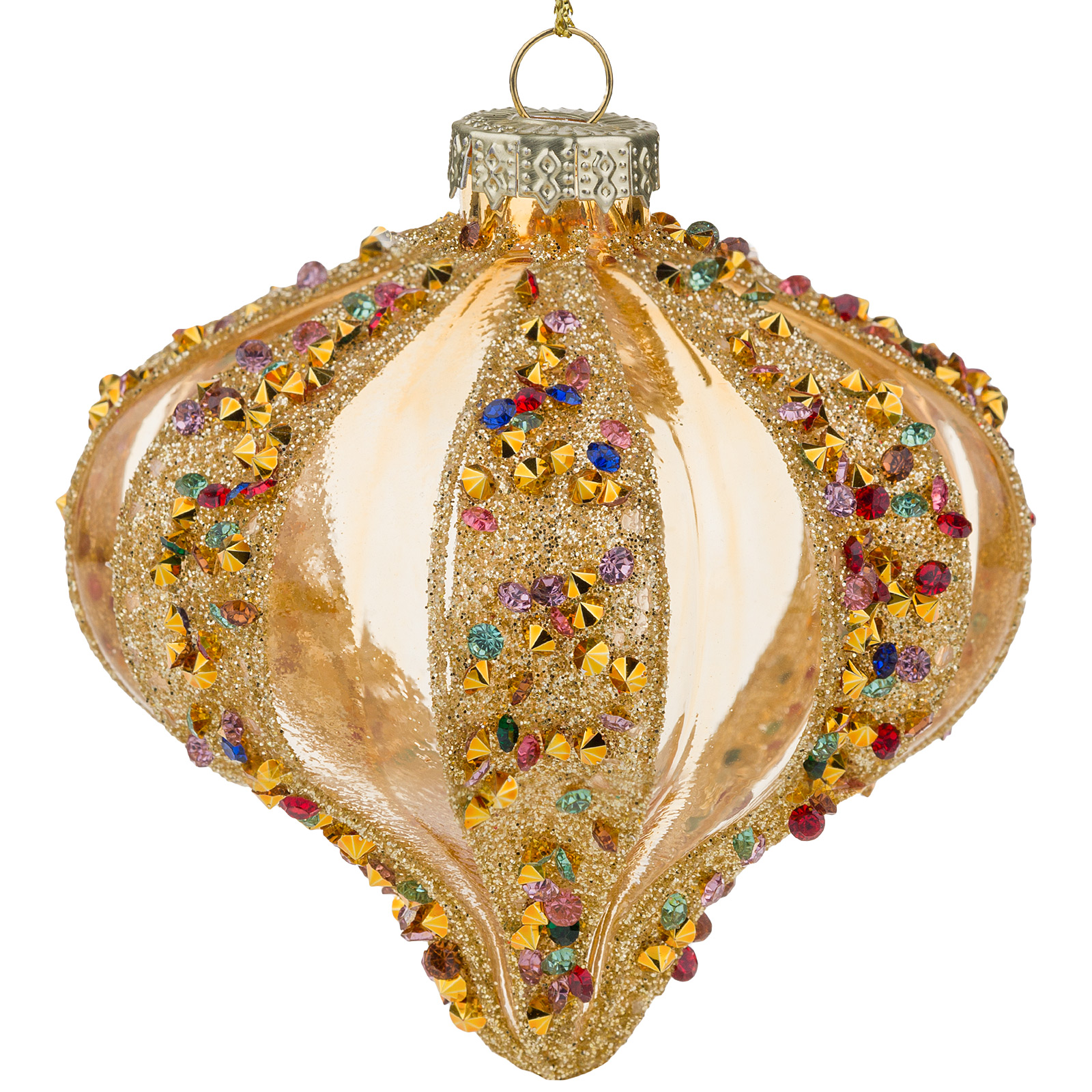 Изображение товара Елочная игрушка со стразами Луковка стекло D8 см