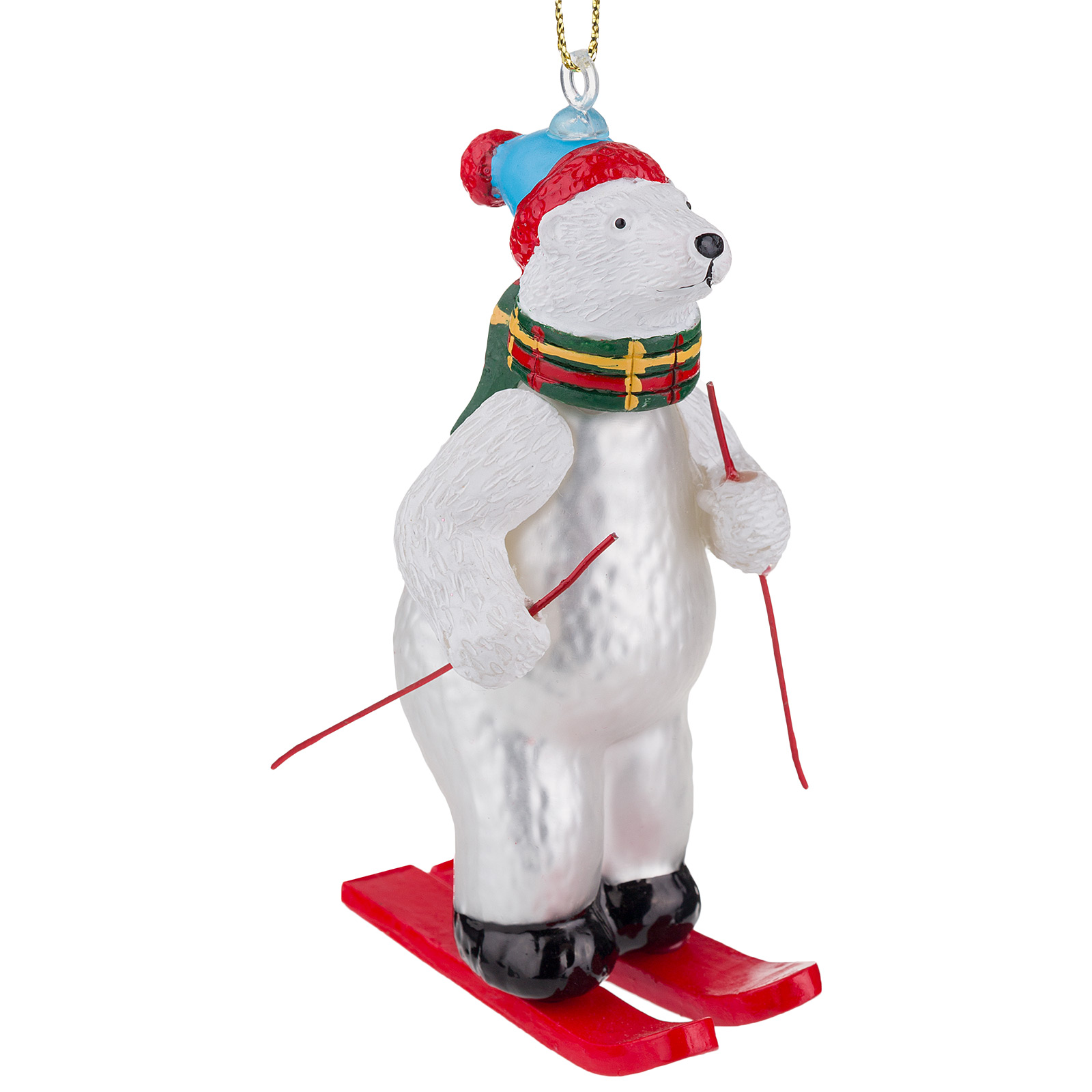 Изображение товара Елочная игрушка Медведь на лыжах стекло 6x4,5xH9 см