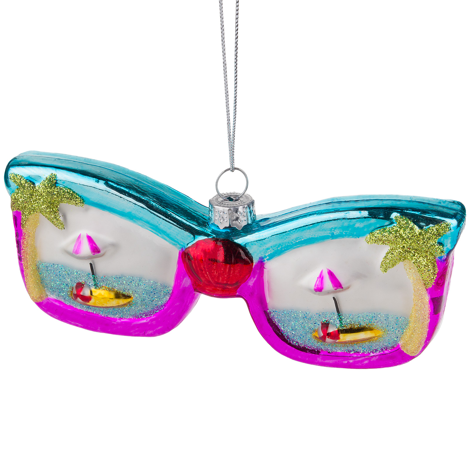 Изображение товара Елочная игрушка Очки стекло 14 см для новогоднего праздника