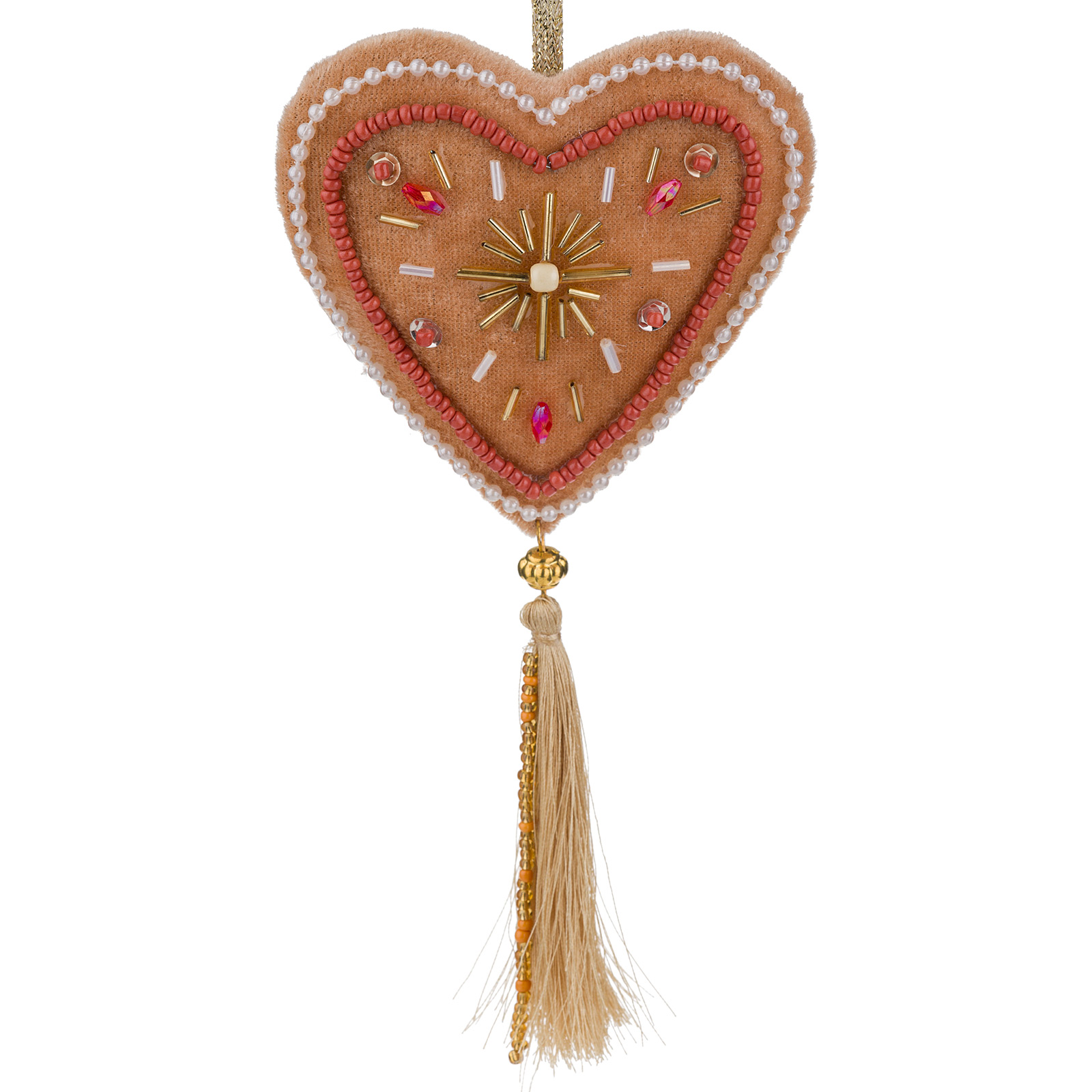 Изображение товара Елочная игрушка Сердце с кисточкой бархат 10x2xH20 см