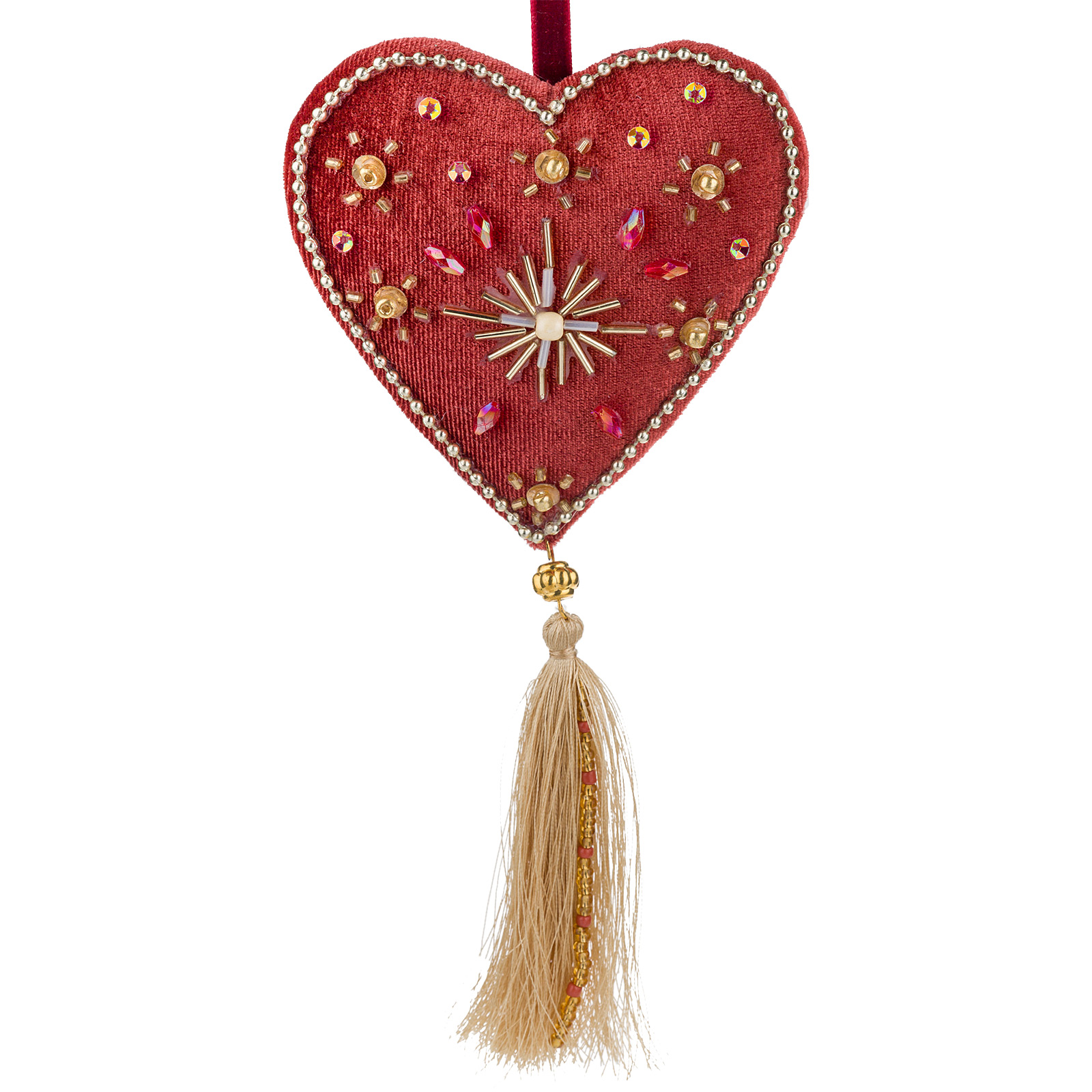 Изображение товара Елочная игрушка Сердце с кисточкой бархат 10x2xH21 см