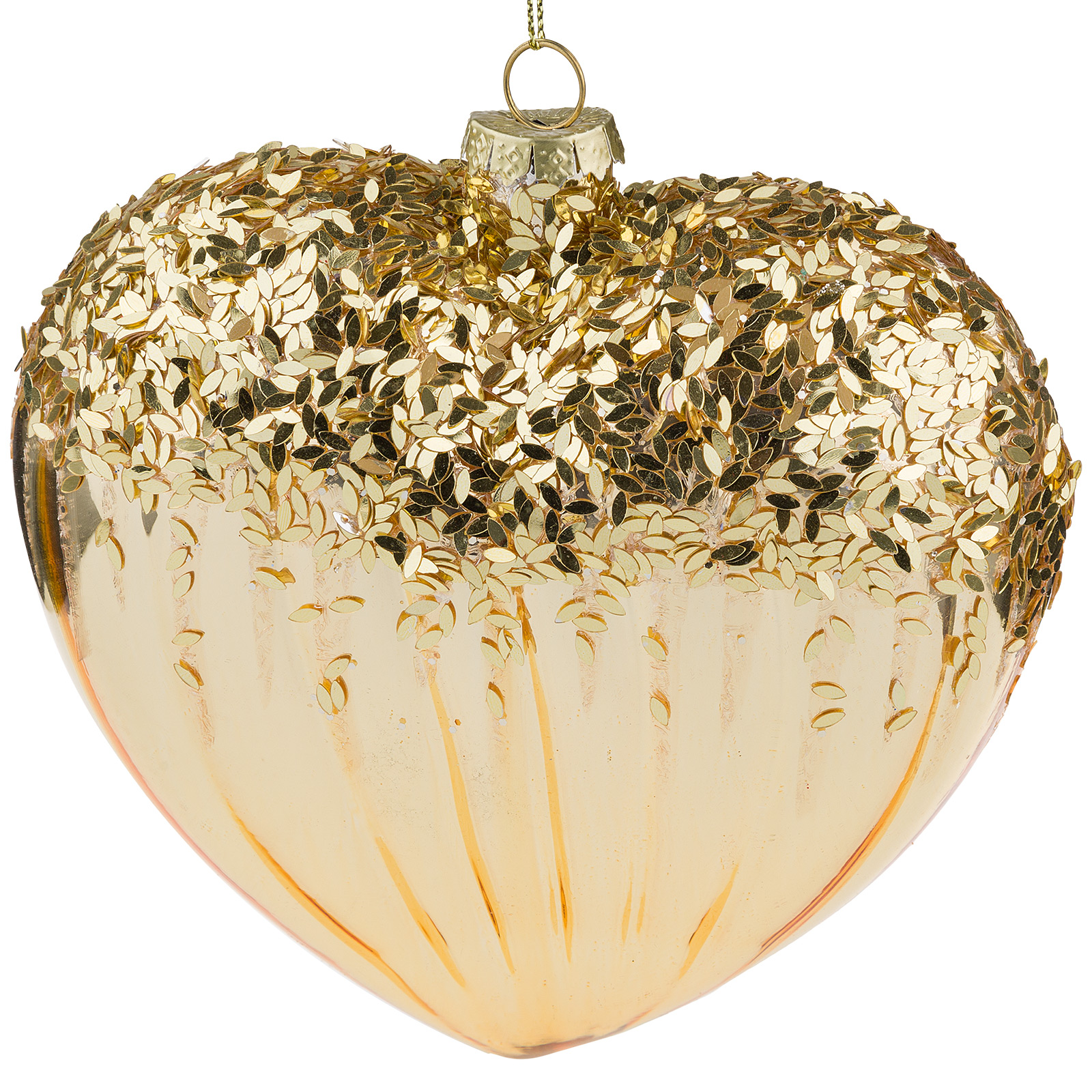 Изображение товара Елочная игрушка сердце стекло 15xH8 см золотистая винтажная украшение