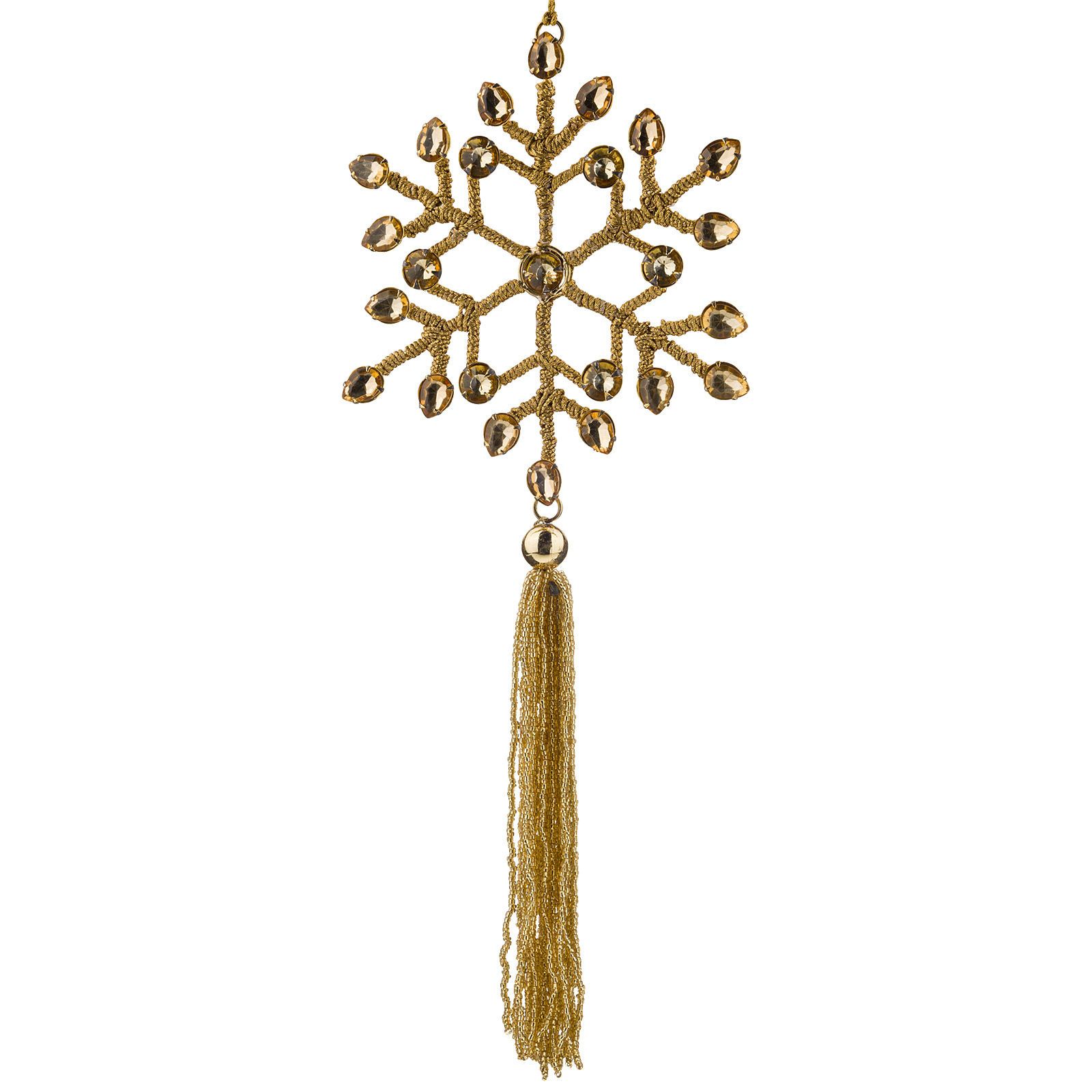 Изображение товара Елочная игрушка Снежинка с кисточкой металл стразы 14x32 см