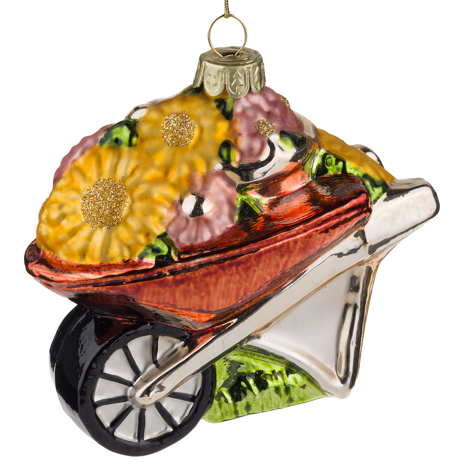 Изображение товара Елочная игрушка Тачка с цветами стекло 10x6xH9 см яркое новогоднее украшение