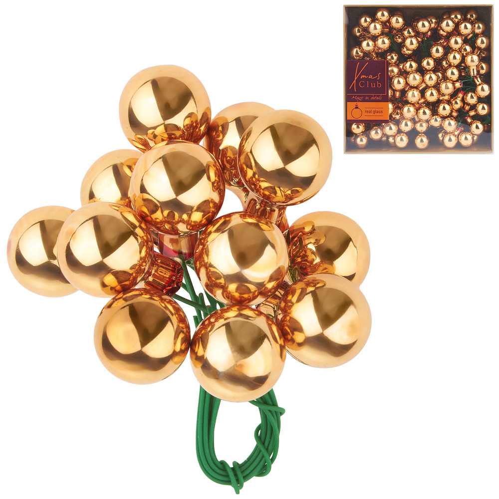 Изображение товара Золотистая елочная игрушка "Шар на проволоке" (стекло), D1,5 см, набор (144 шт)