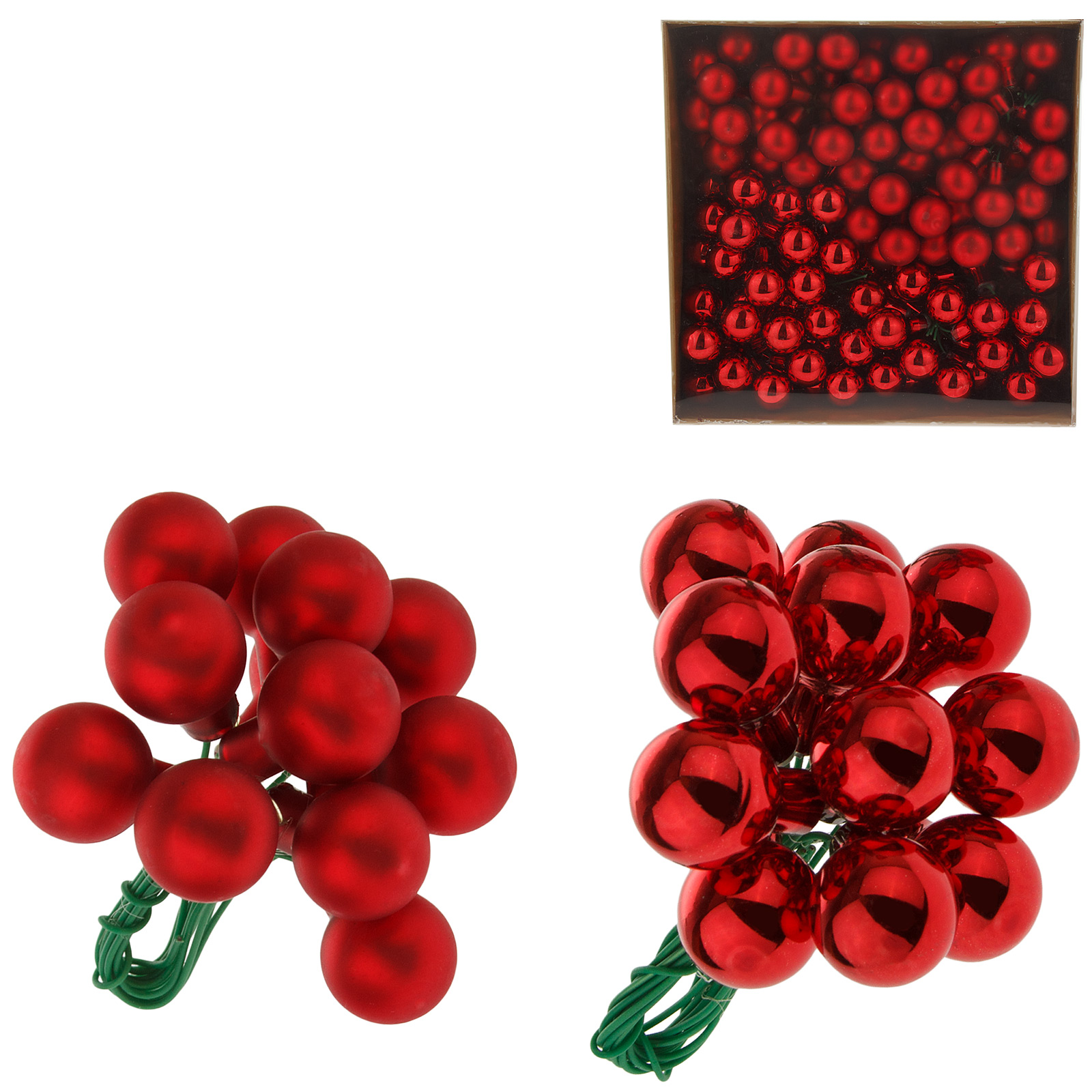 Изображение товара Набор красных стеклянных елочных шаров на проволоке 144 шт