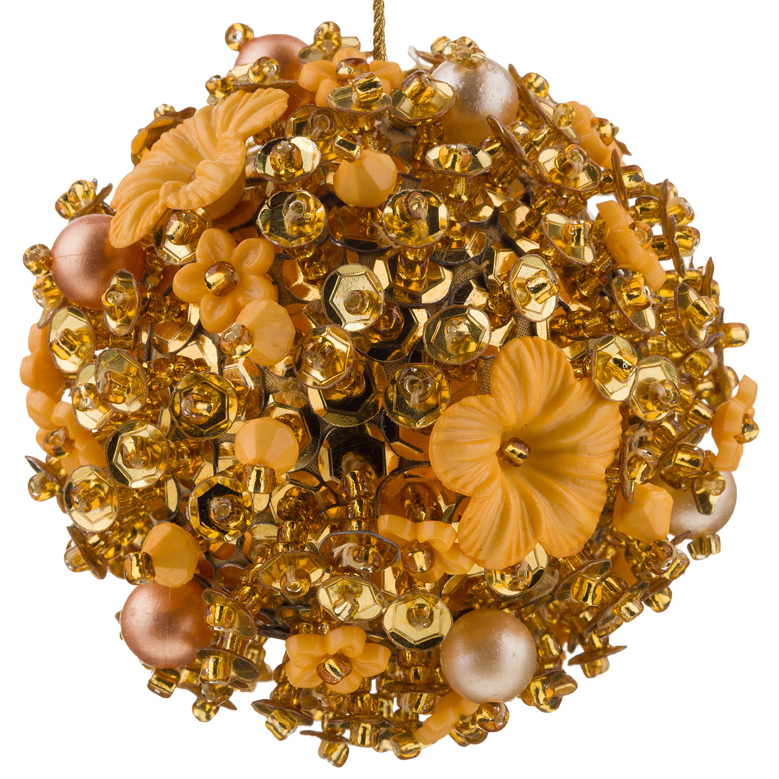 Изображение товара Золотистая елочная игрушка Шар бисер D8 см для новогоднего декора