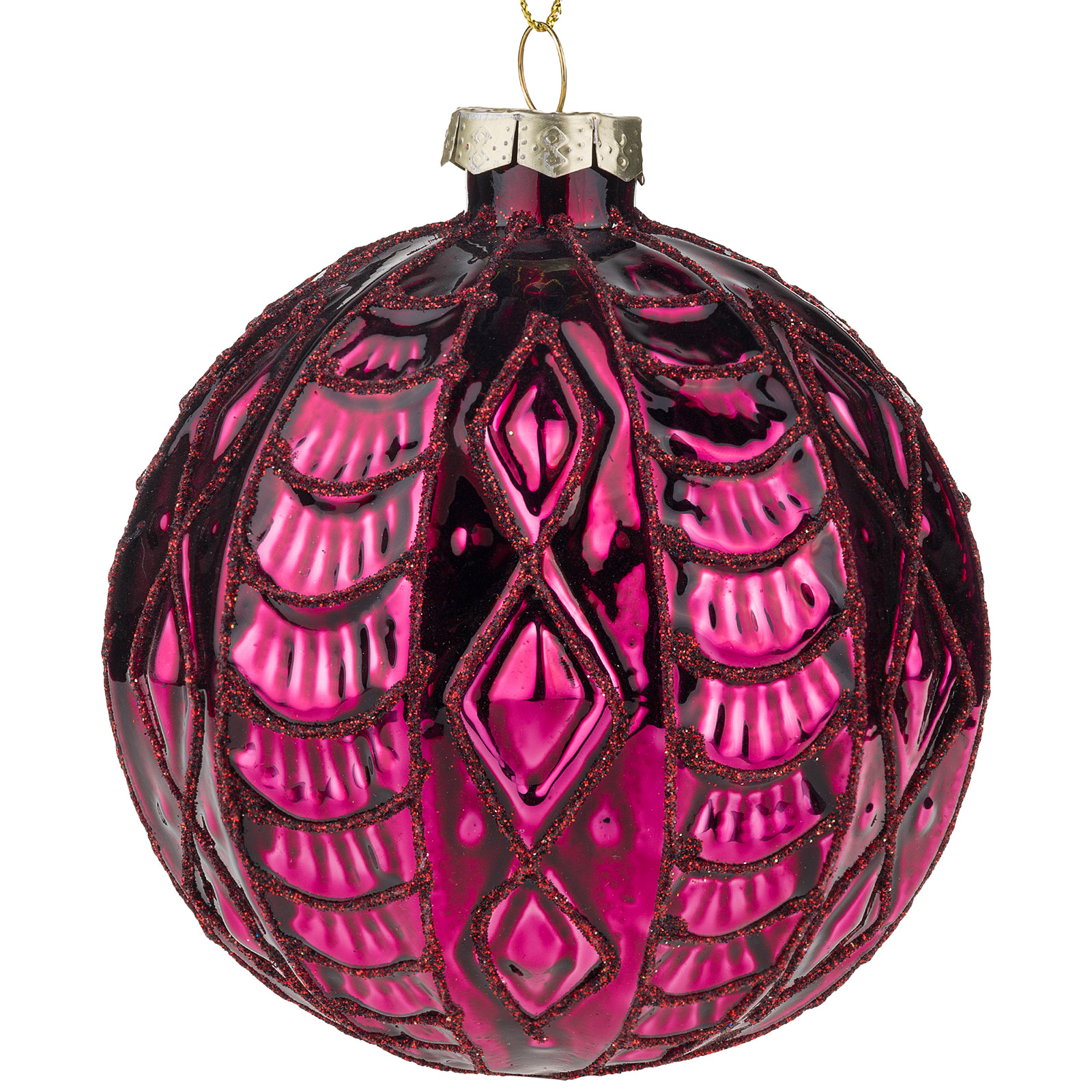 Изображение товара Розовая стеклянная елочная игрушка шар диаметром 10 см