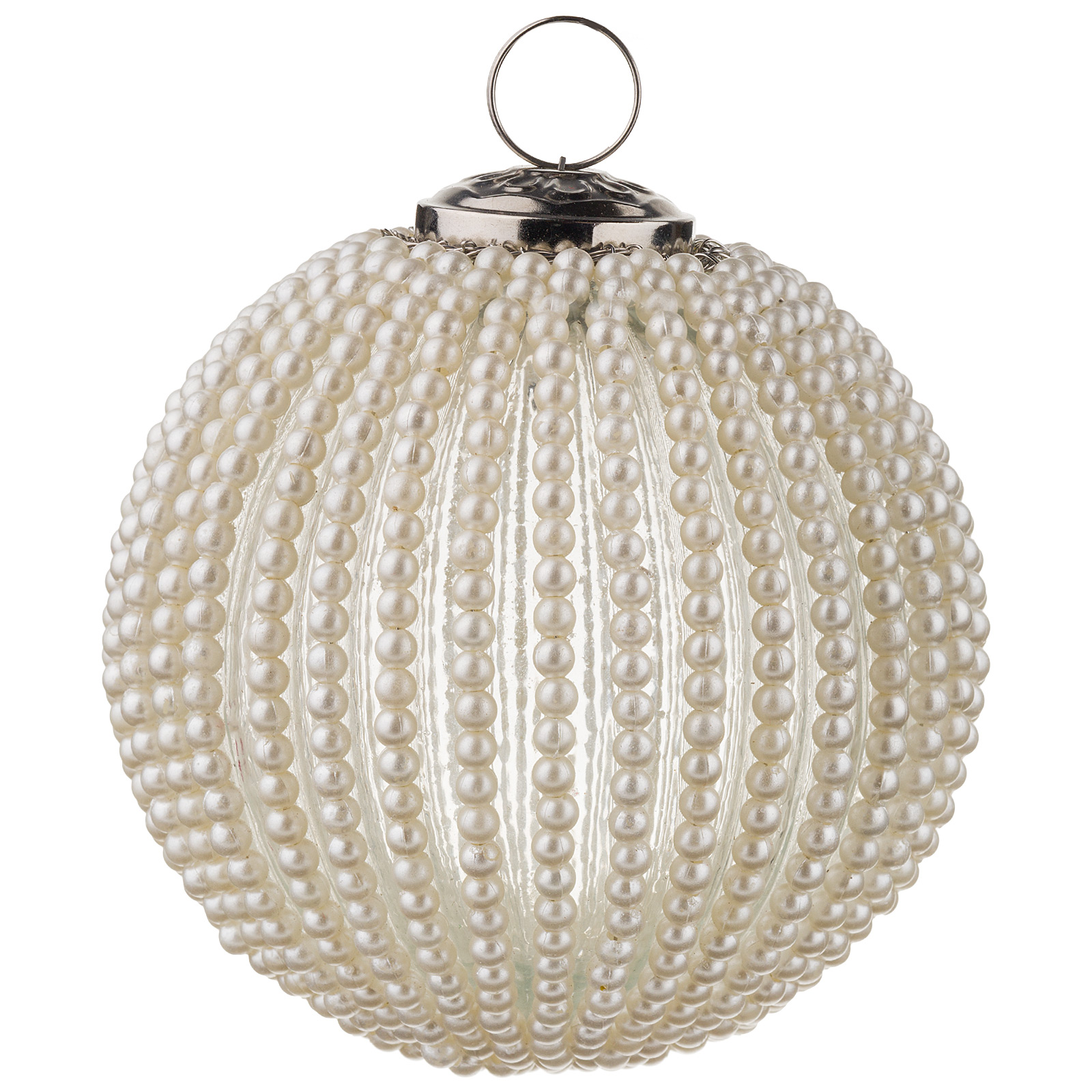 Изображение товара Стеклянная елочная игрушка шар с жемчугом диаметром 10 см украшение для елки