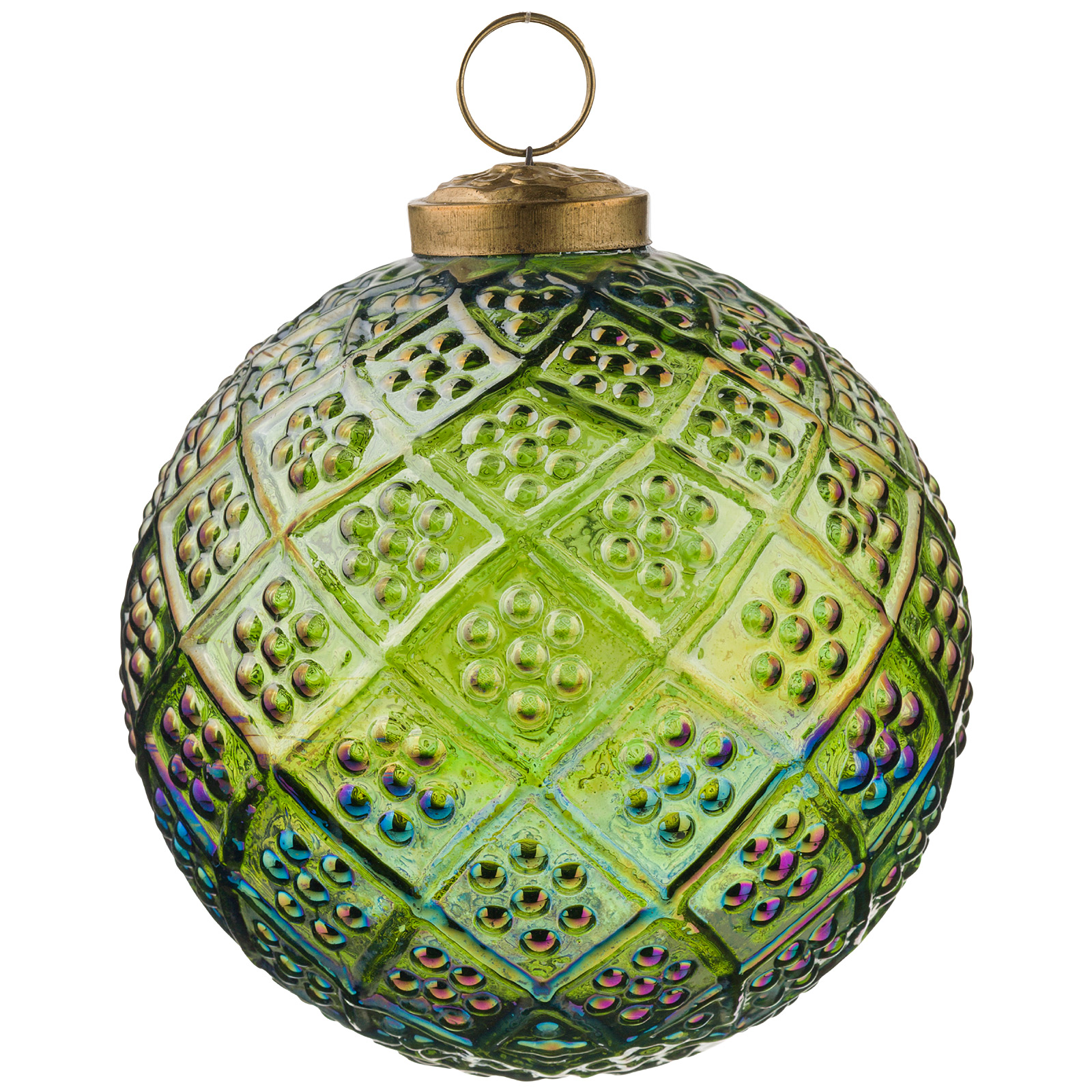 Изображение товара Стеклянная елочная игрушка шар с ребристым узором диаметром 10 см