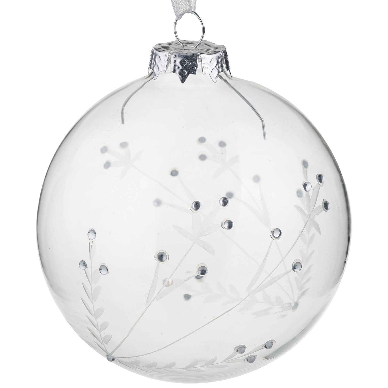 Изображение товара Елочная игрушка Шар стекло с серебристыми бусинами D10 см праздничное украшение