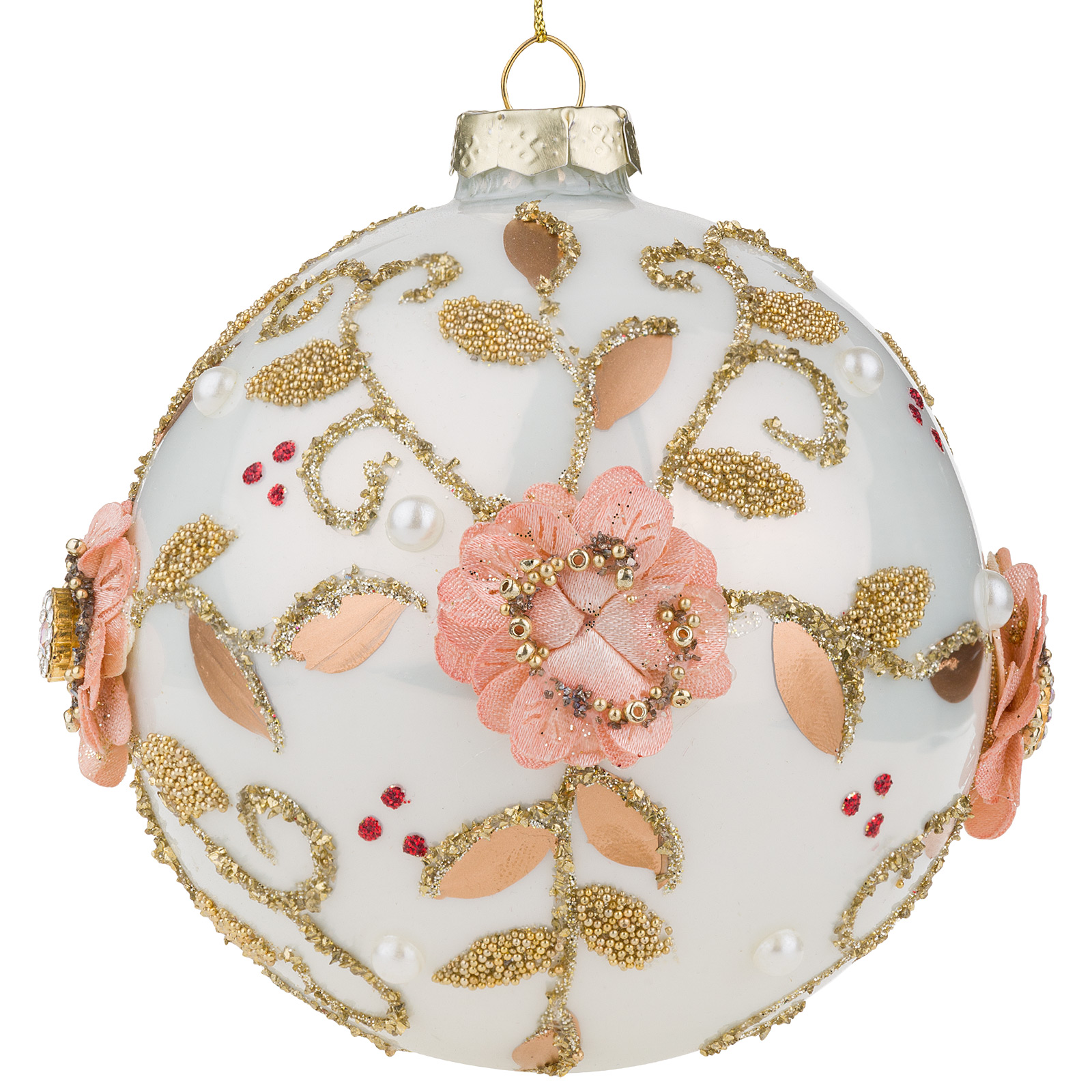 Изображение товара Стеклянная елочная игрушка шар с цветами 10 см X-mas Club