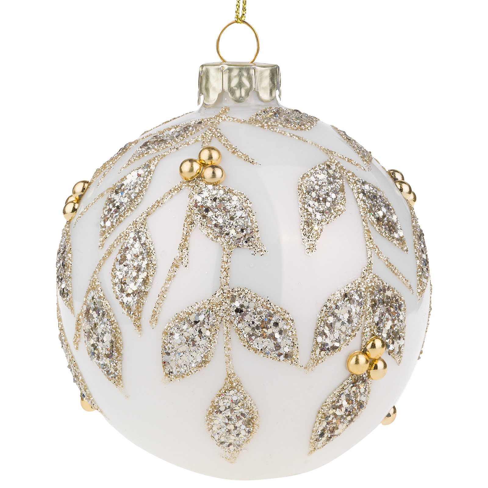 Изображение товара Стеклянная елочная игрушка шар D8 см с блестящим узором