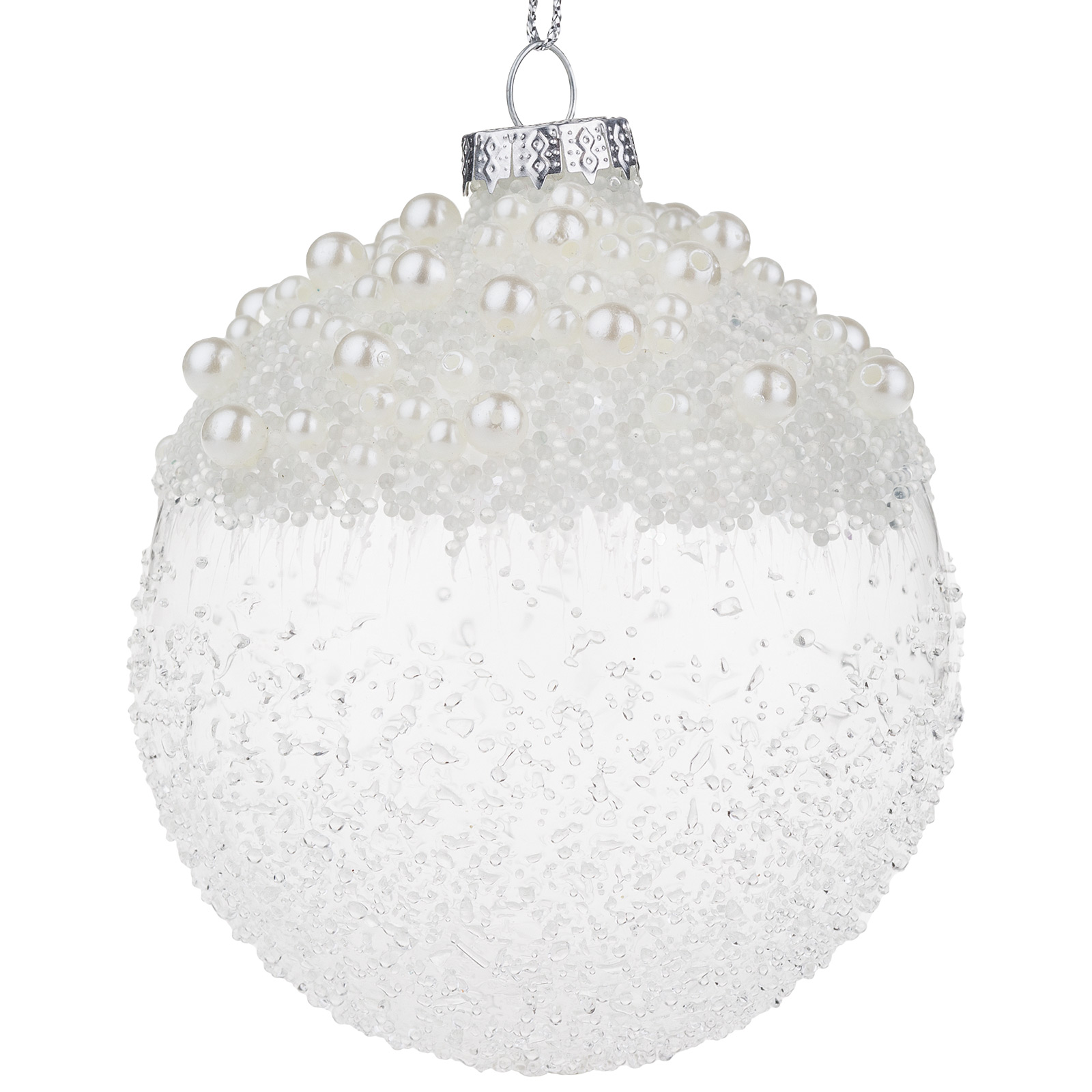 Изображение товара Елочная игрушка Шар с заснеженной шапкой стекло D8 см