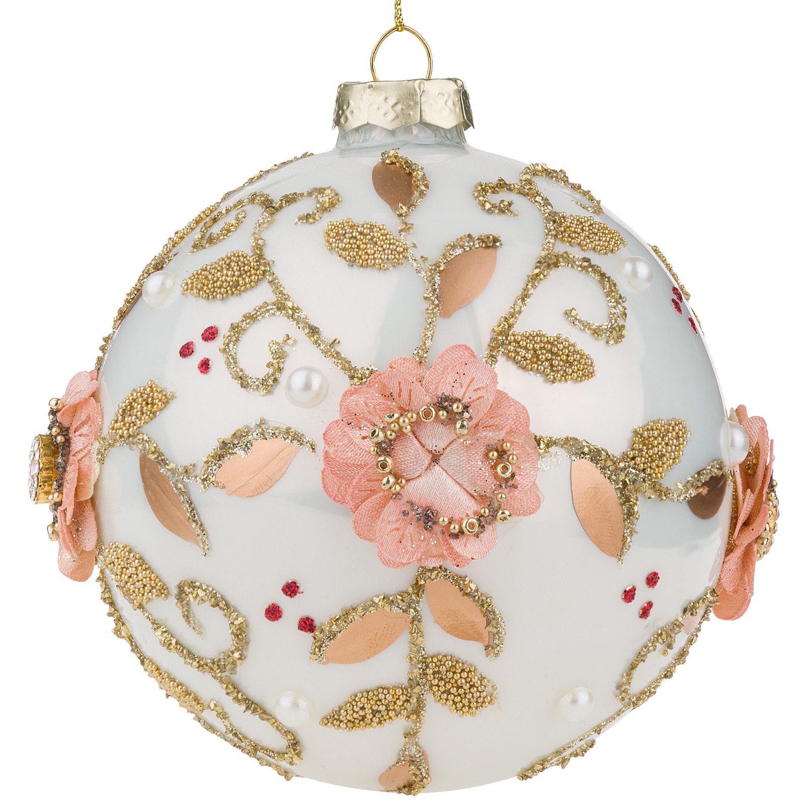 Изображение товара Медная елочная игрушка Шар стекло D8 см с золотистыми узорами