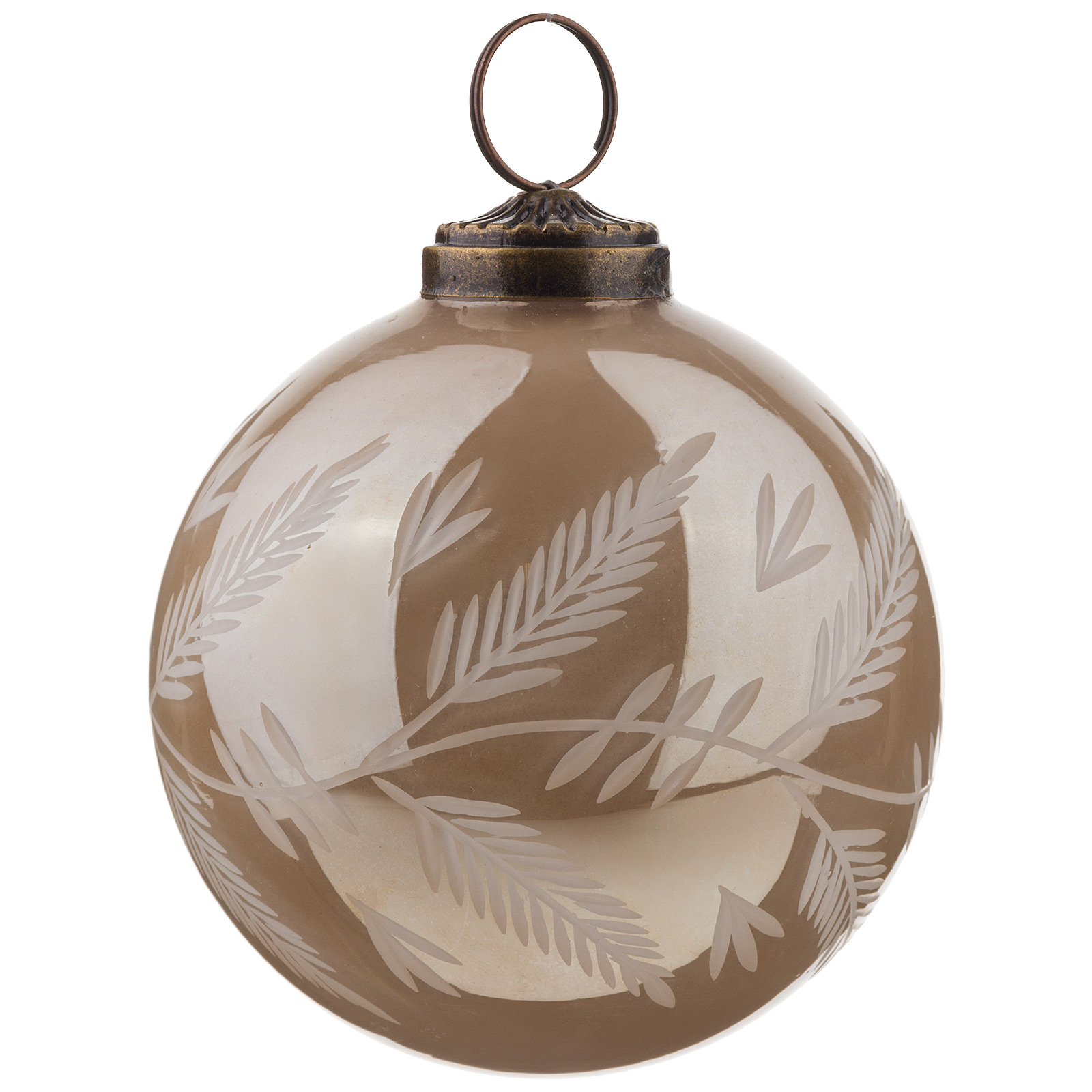 Изображение товара Елочная игрушка Шар с узорами листьев стекло D8 см