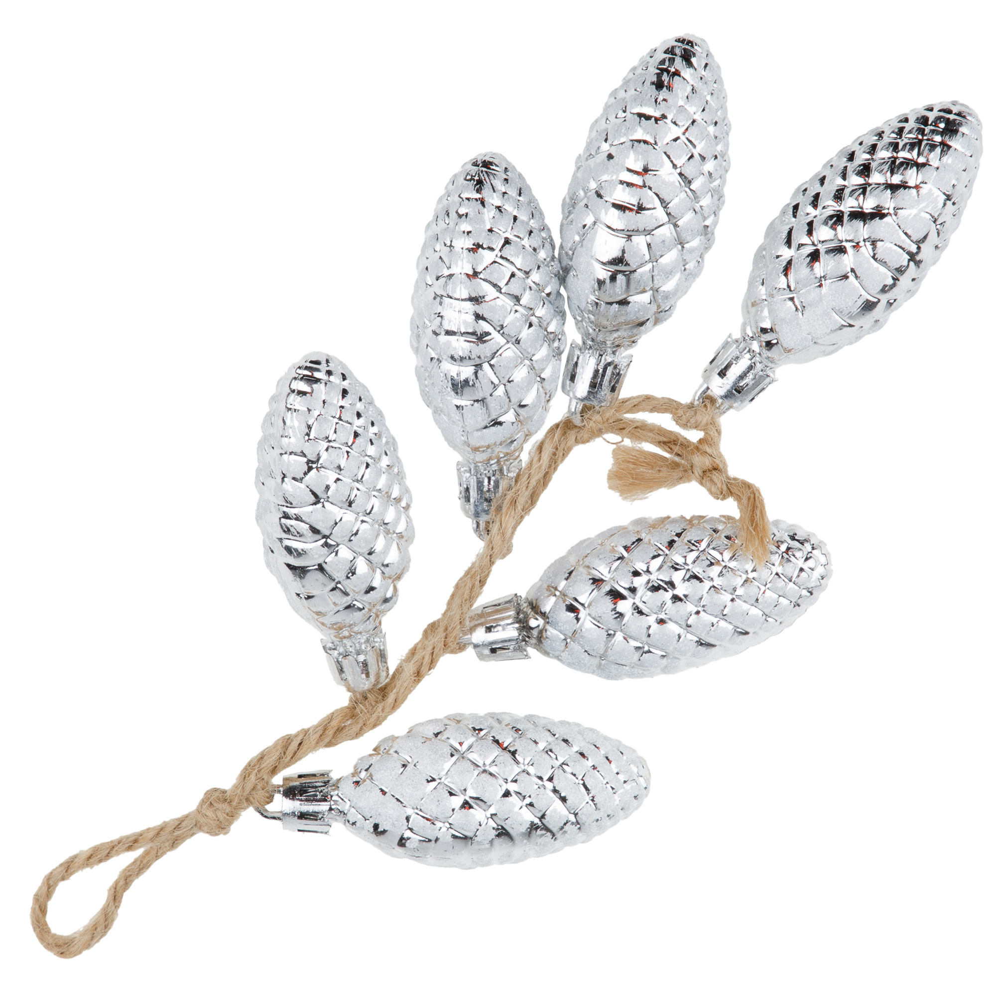 Изображение товара Пластиковая елочная игрушка Шишка связка серебристая 7 см