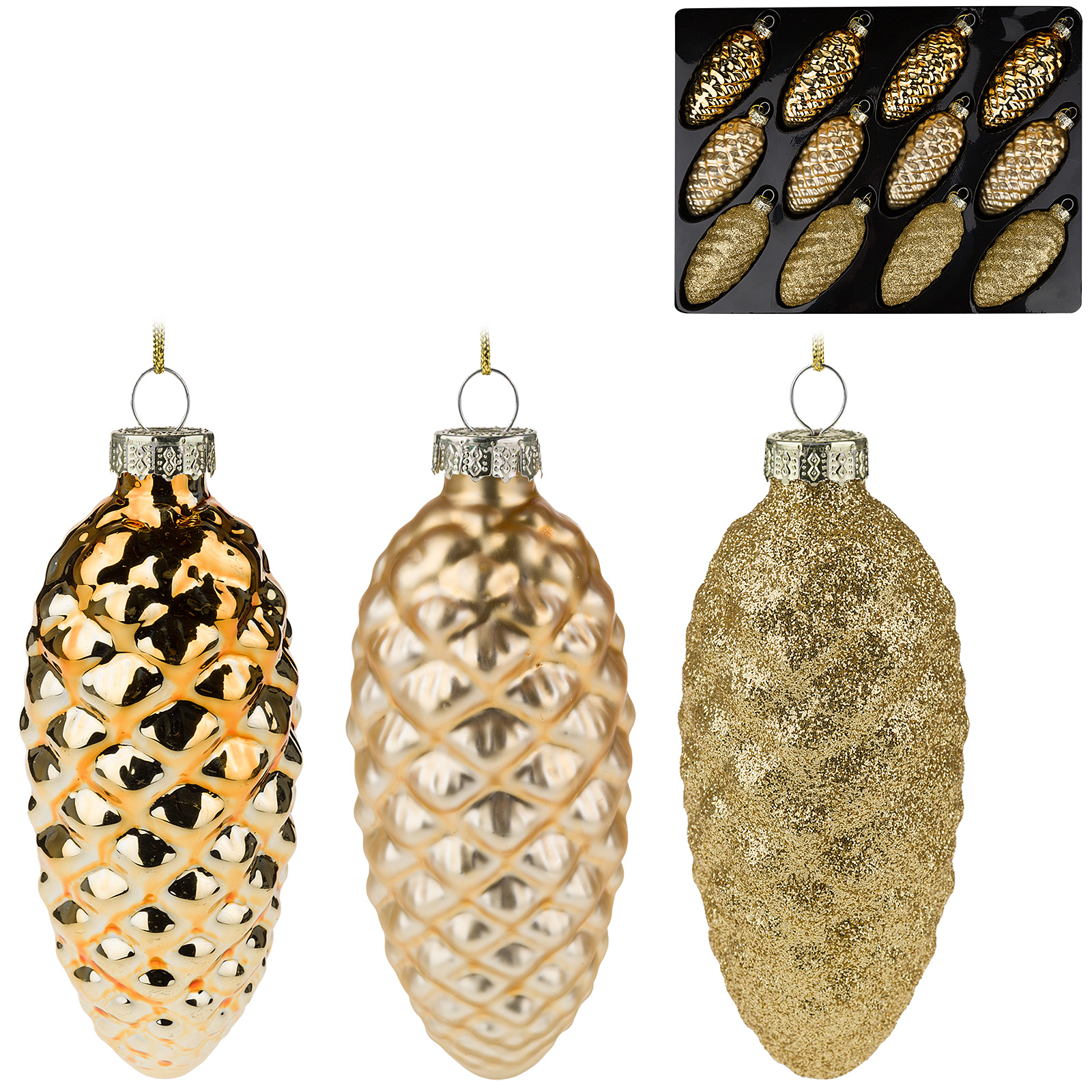 Изображение товара Стеклянная елочная игрушка Шишка D4xH10 см новогоднее украшение стекло