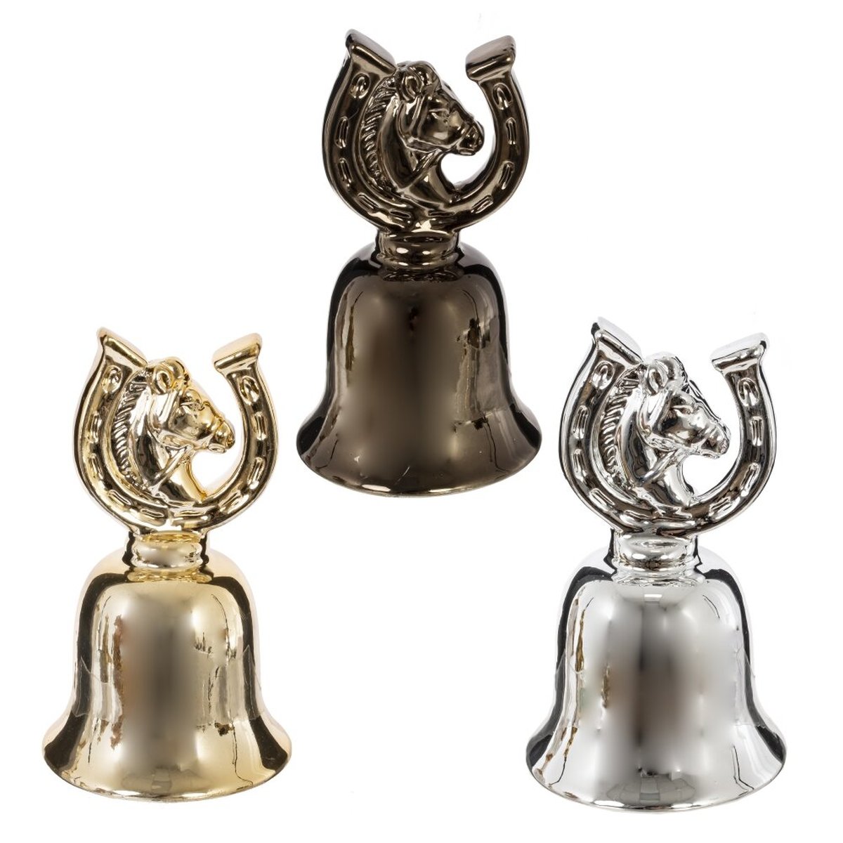 Изображение товара Фарфоровый колокольчик с фигуркой лошади бронзовый 11 см