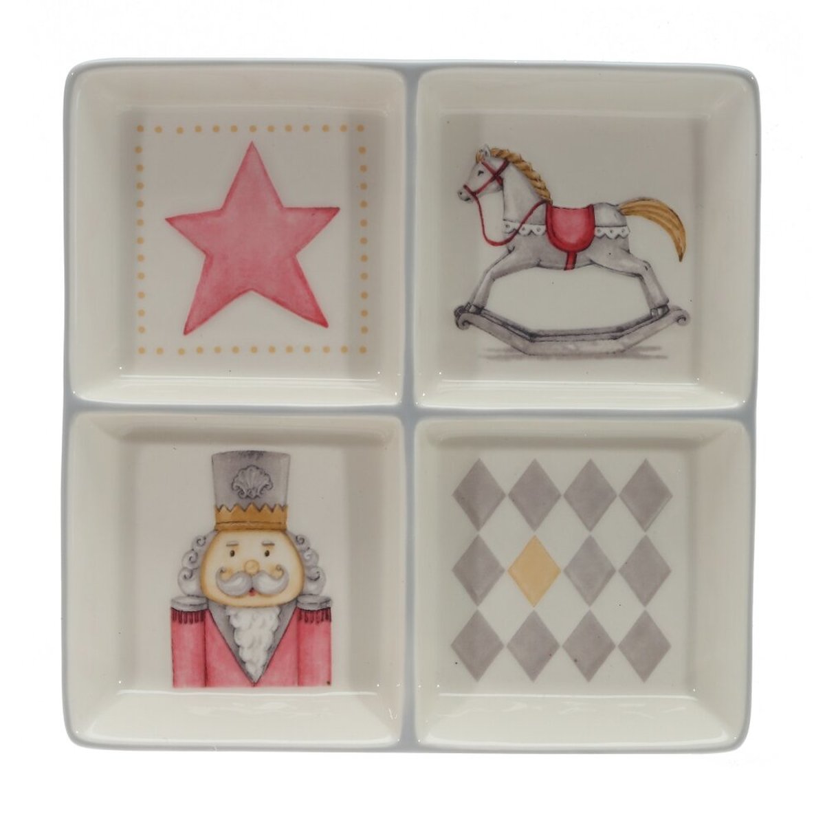 Изображение товара Керамическая менажница многоцветная с лошадкой-качалкой 20х20х3 см