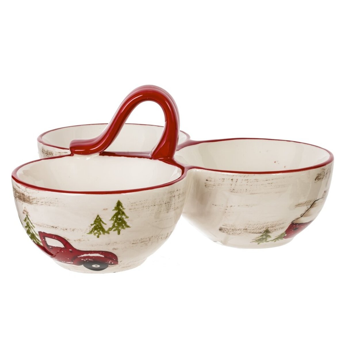 Изображение товара Менажница керамическая 3 отделения 660 мл красная для сервировки