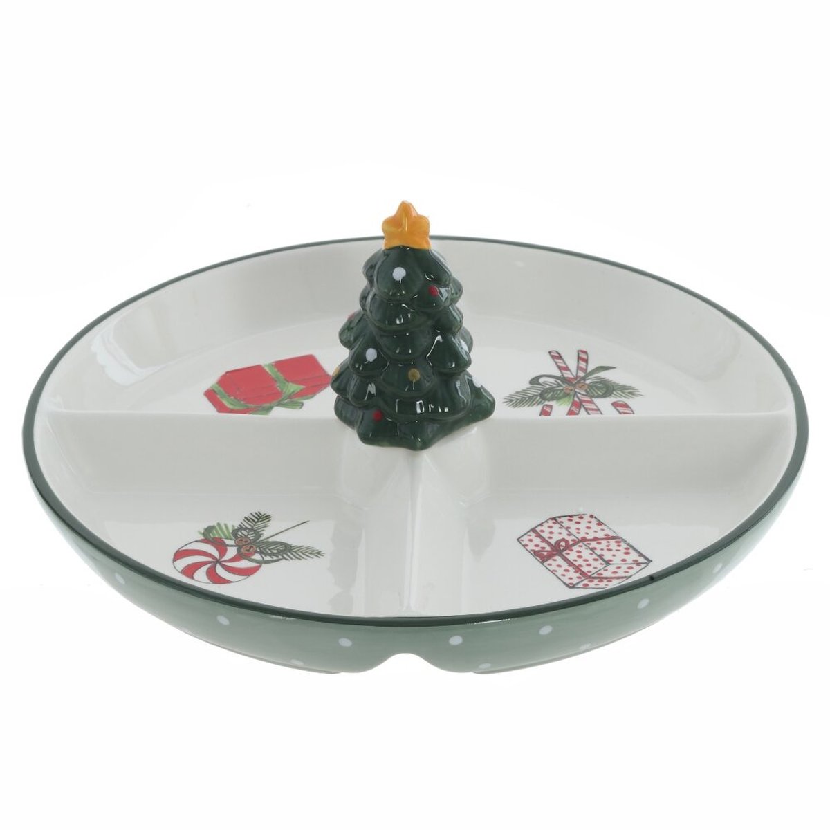 Изображение товара Менажница из керамики L28 W28 H11 см зеленая для салатов и закусок