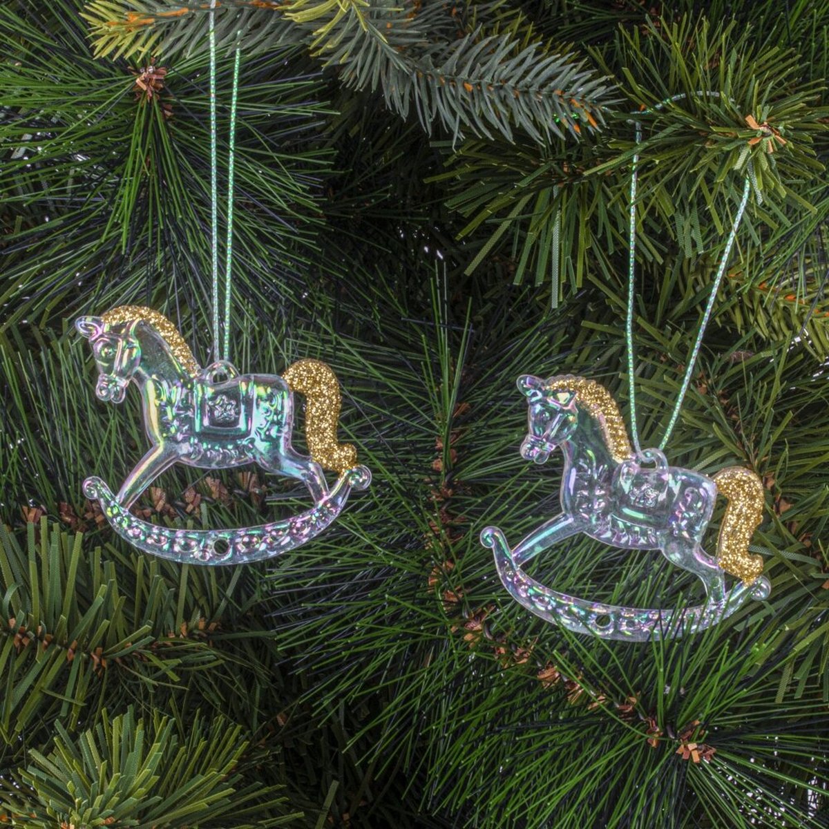 Изображение товара Набор из 2 прозрачных новогодних украшений Лошадка 55x5x45 см с глиттером
