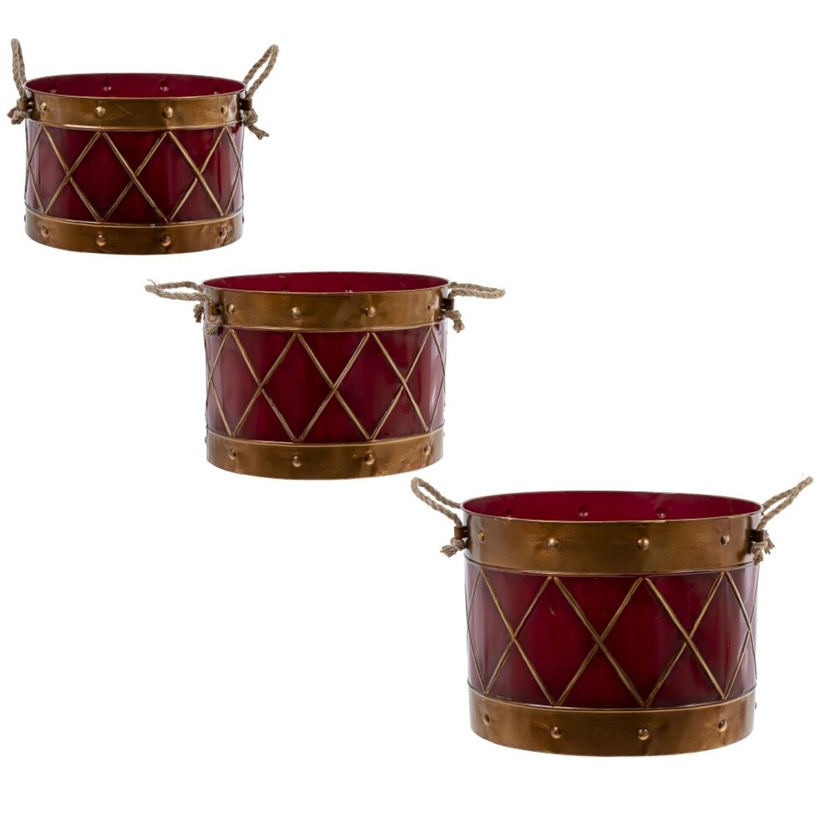 Изображение товара Набор из 3 шт декоративных кашпо Барабан красный