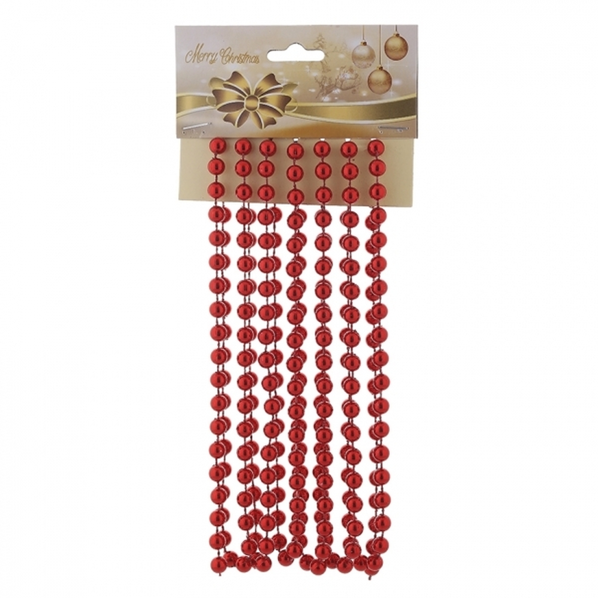 Изображение товара Новогодние пластиковые бусы D 0.6 см L270 красные елочные украшения
