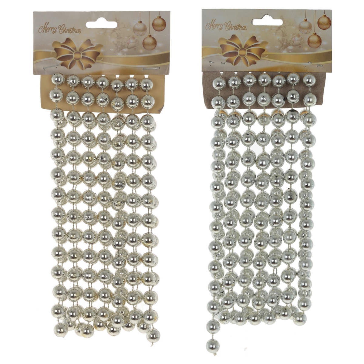 Изображение товара Новогодние пластиковые бусы серебристого цвета длиной 270 см для елки и декора