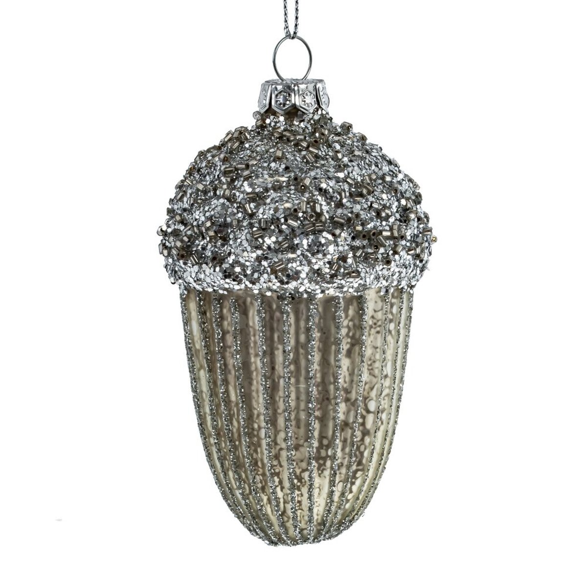 Изображение товара Новогоднее украшение Жёлудь из стекла серебристое 55 см