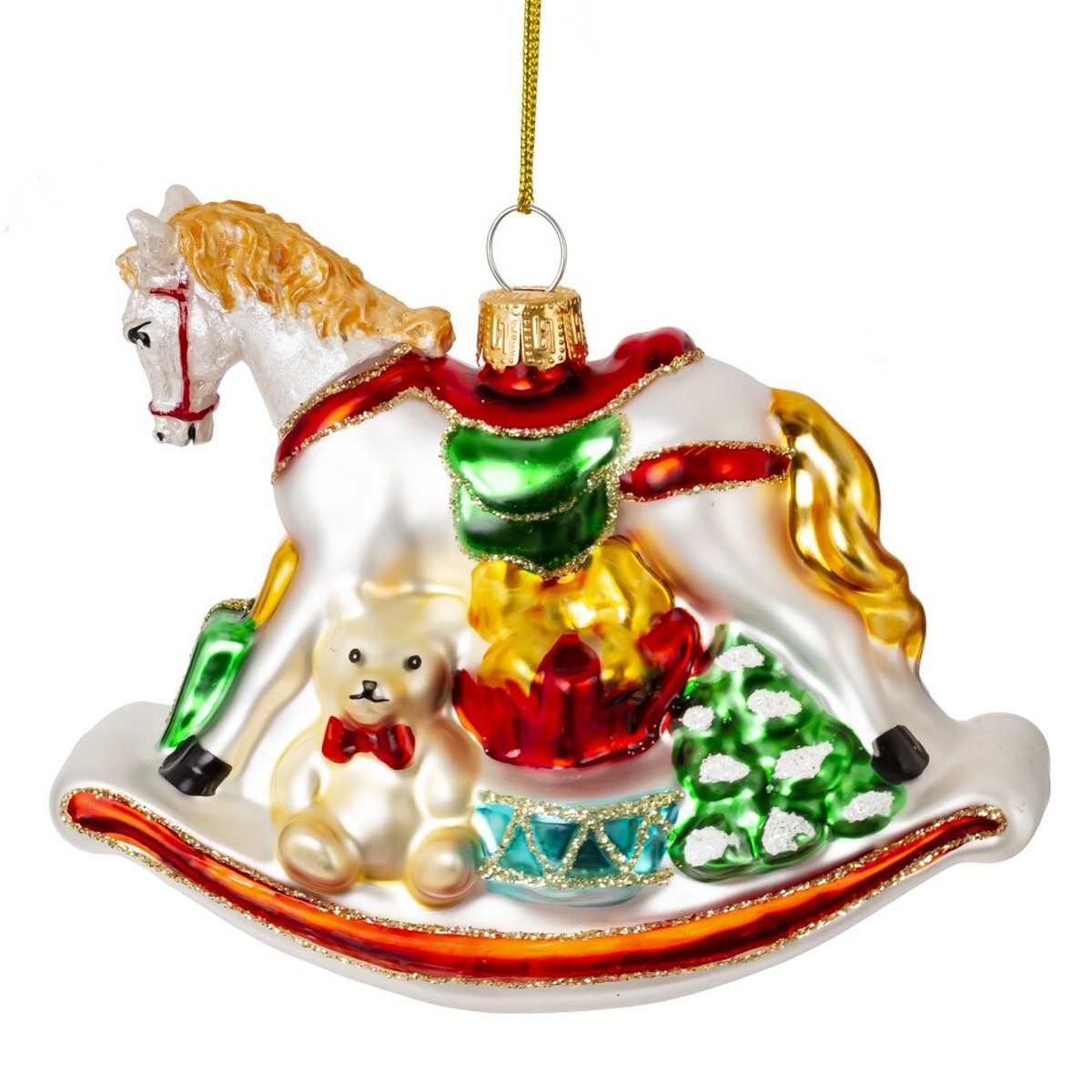 Изображение товара Новогоднее украшение Лошадка-качалка из стекла белое 11 см елочное украшение