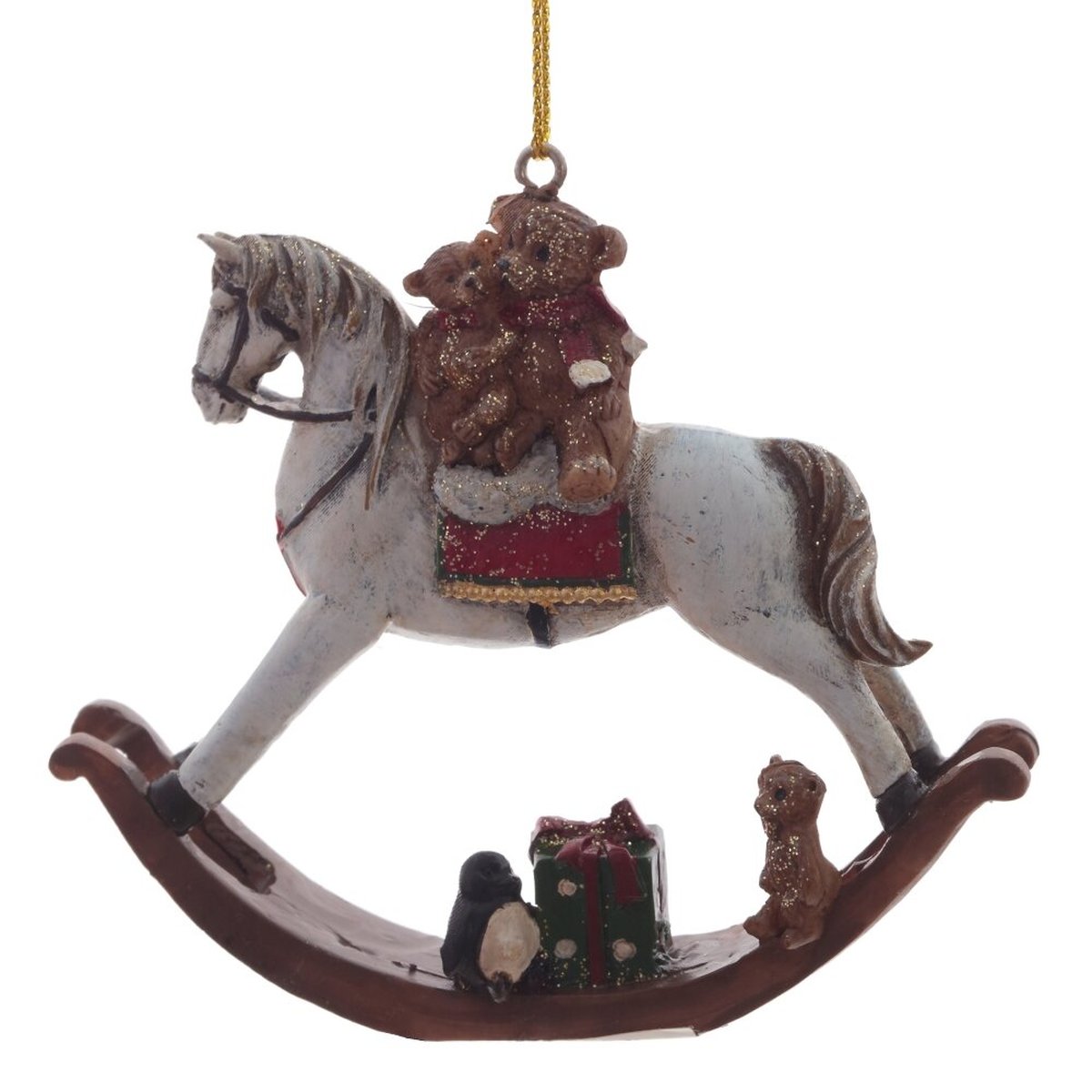 Изображение товара Новогоднее украшение Лошадка-качалка белый 15x8x9 см для елки и интерьера