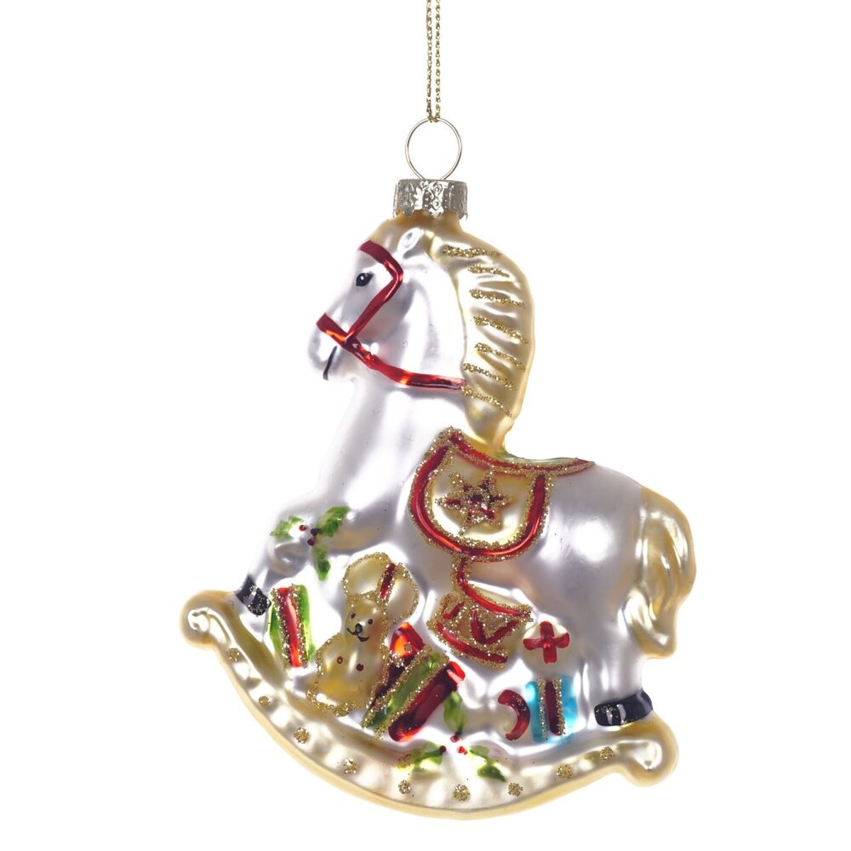 Изображение товара Ёлочное украшение Лошадка-качалка из стекла 25x12 см белое