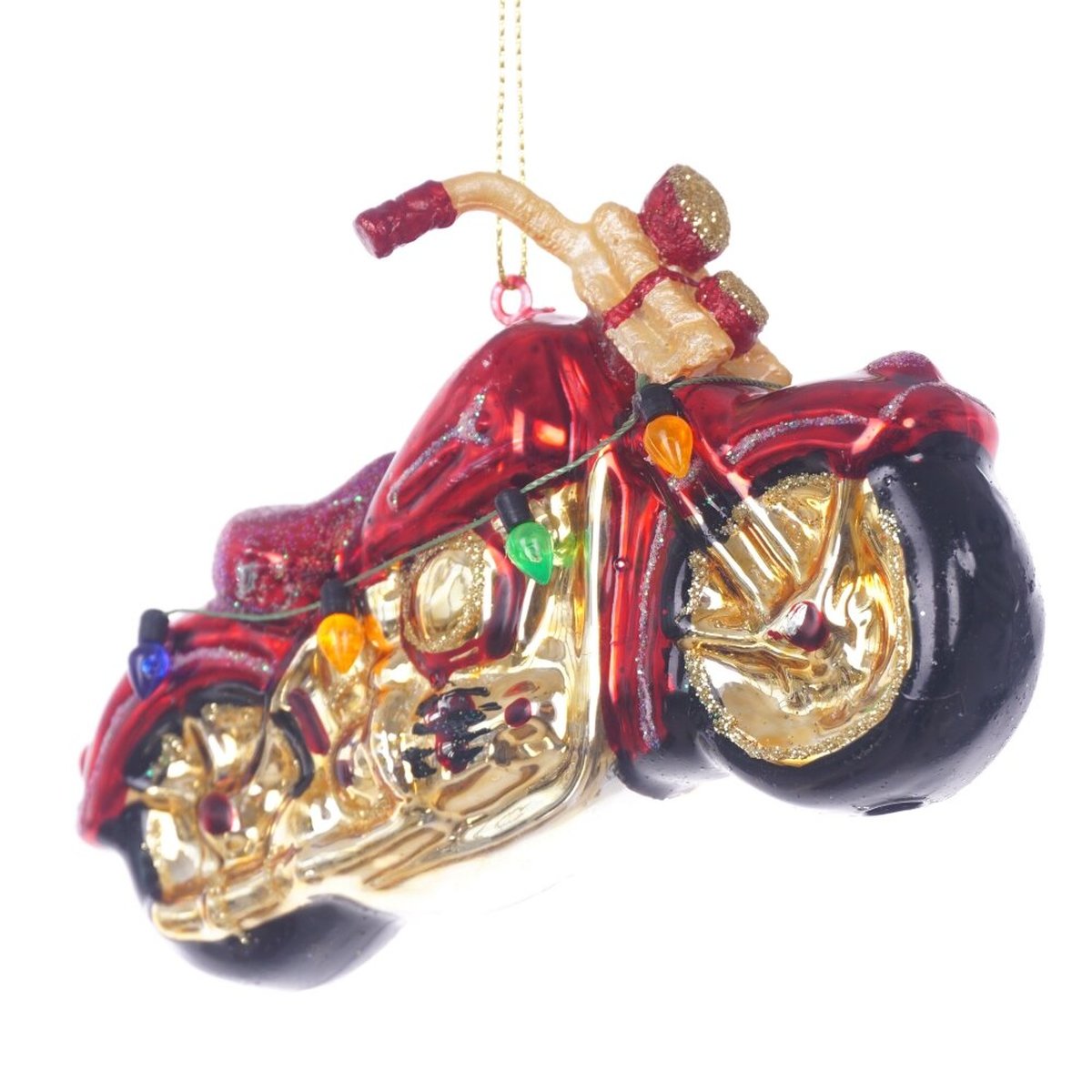 Изображение товара Новогоднее украшение из стекла Мотоцикл, яркое и детализированное для ёлки