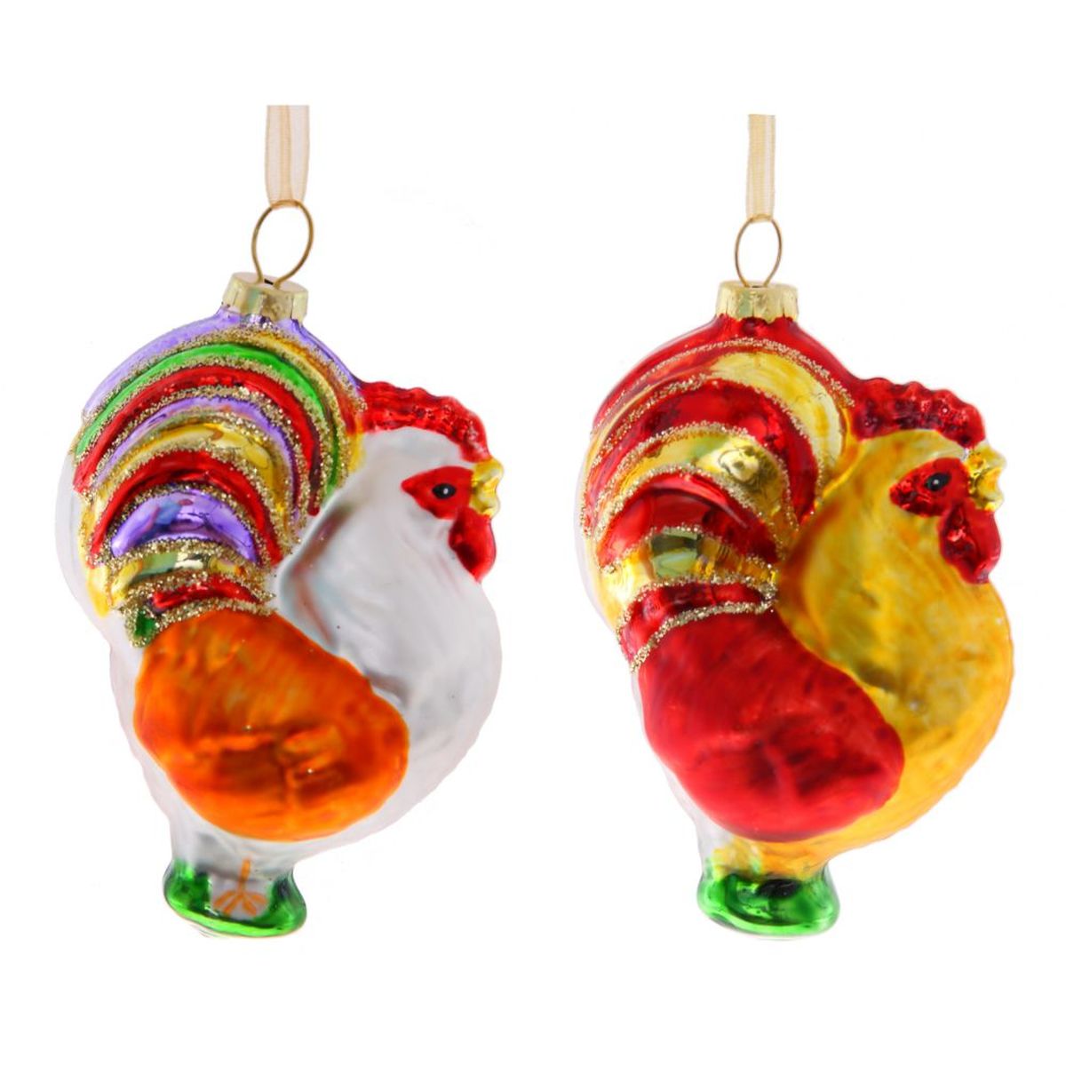 Изображение товара Новогоднее украшение Петушок из стекла 6x45x85 см классика праздничный декор