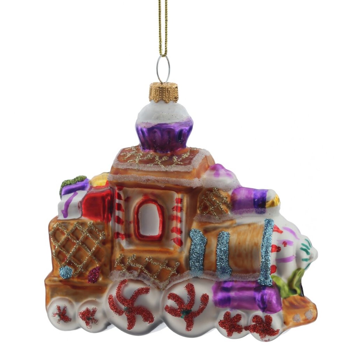 Изображение товара Новогоднее украшение пряничный паровоз из стекла для елки 10x5x10 см