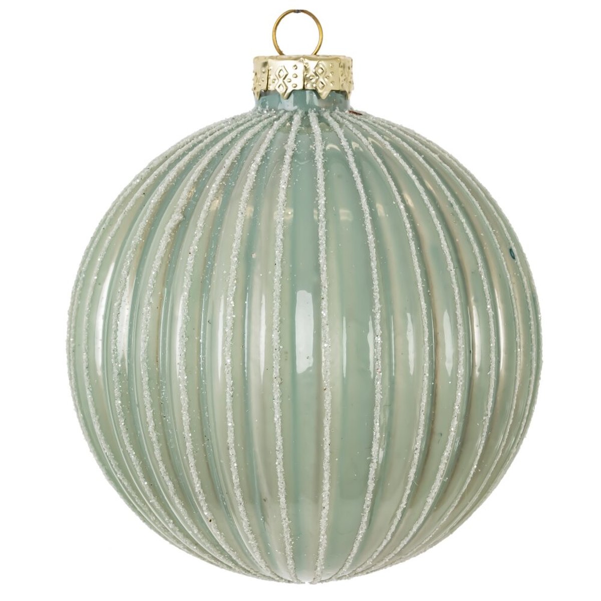 Изображение товара Новогодний стеклянный шар с рифлёной поверхностью 10 см серебристый