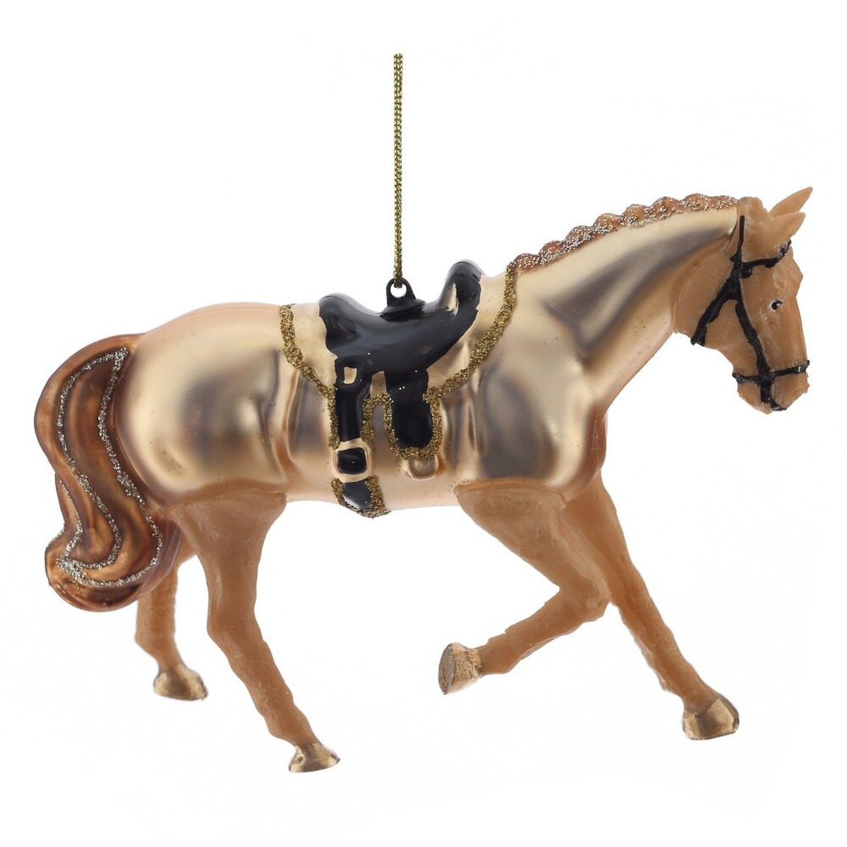 Изображение товара Новогоднее украшение лошадь из стекла бежевое 12 см на елку