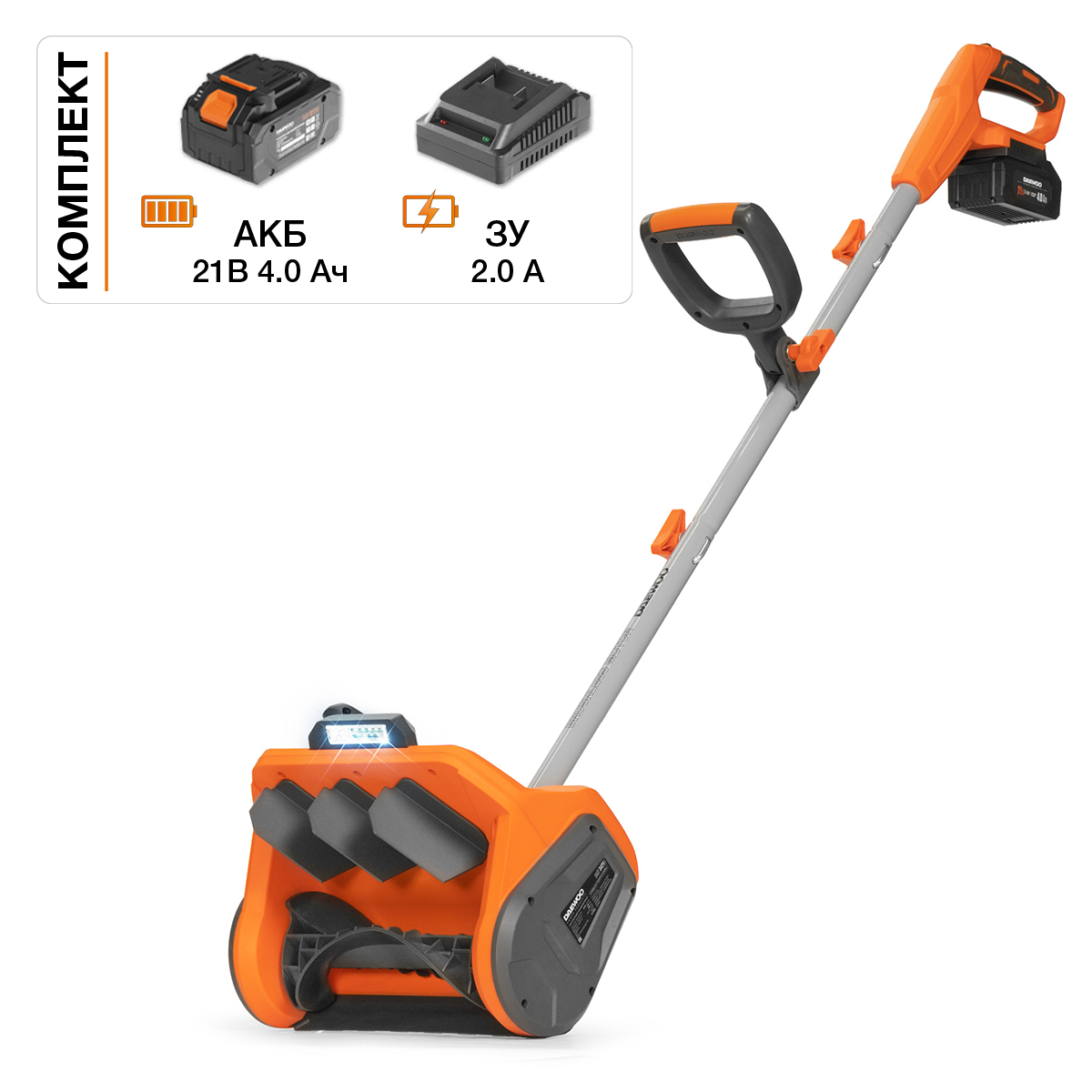 Изображение товара Аккумуляторный снегоуборщик DAEWOO DAST 3421Li SET 21В 34 см легкий мощный