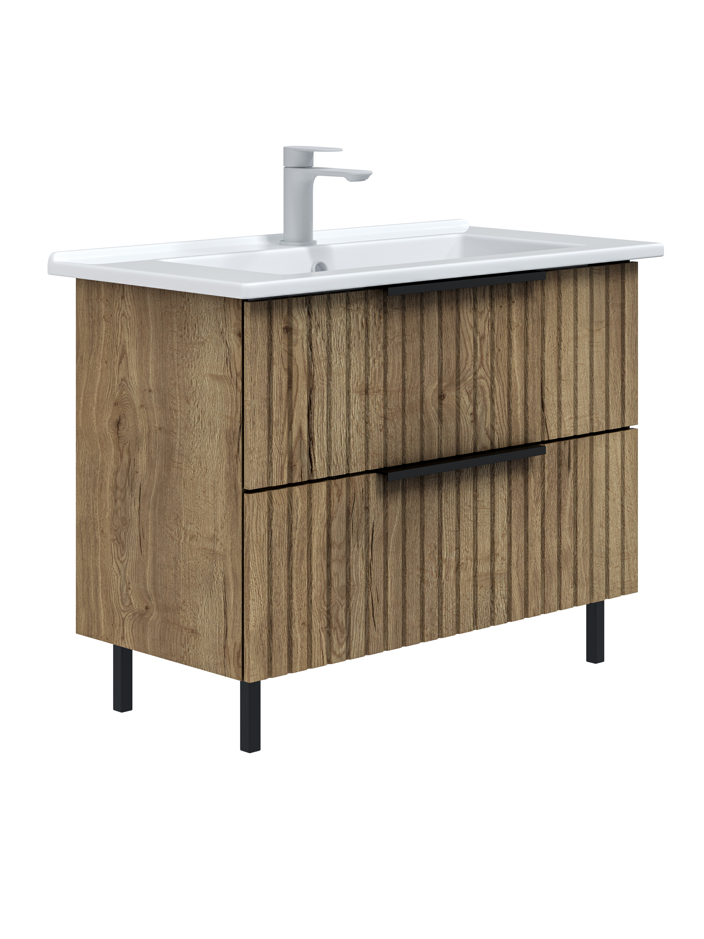 Изображение товара Тумба под раковину Ребул Оскар навесная-напольная прямоугольная МДФ 68x81,8 см дерево коричневый (раковина к тумбе арт. 4332029)