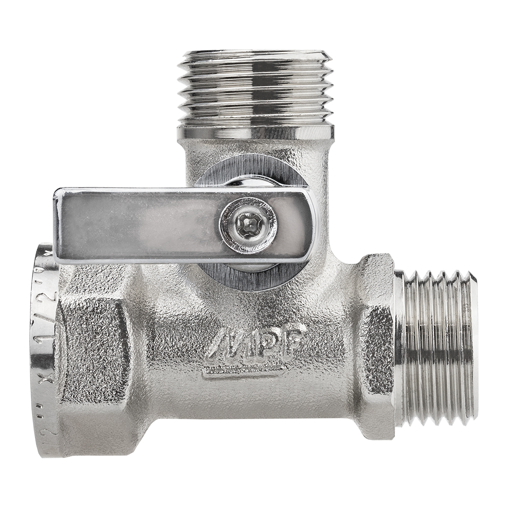 Изображение товара Кран шаровой трёхпроходной MPF D 1/2" х 1/2" х 1/2" латунь никель